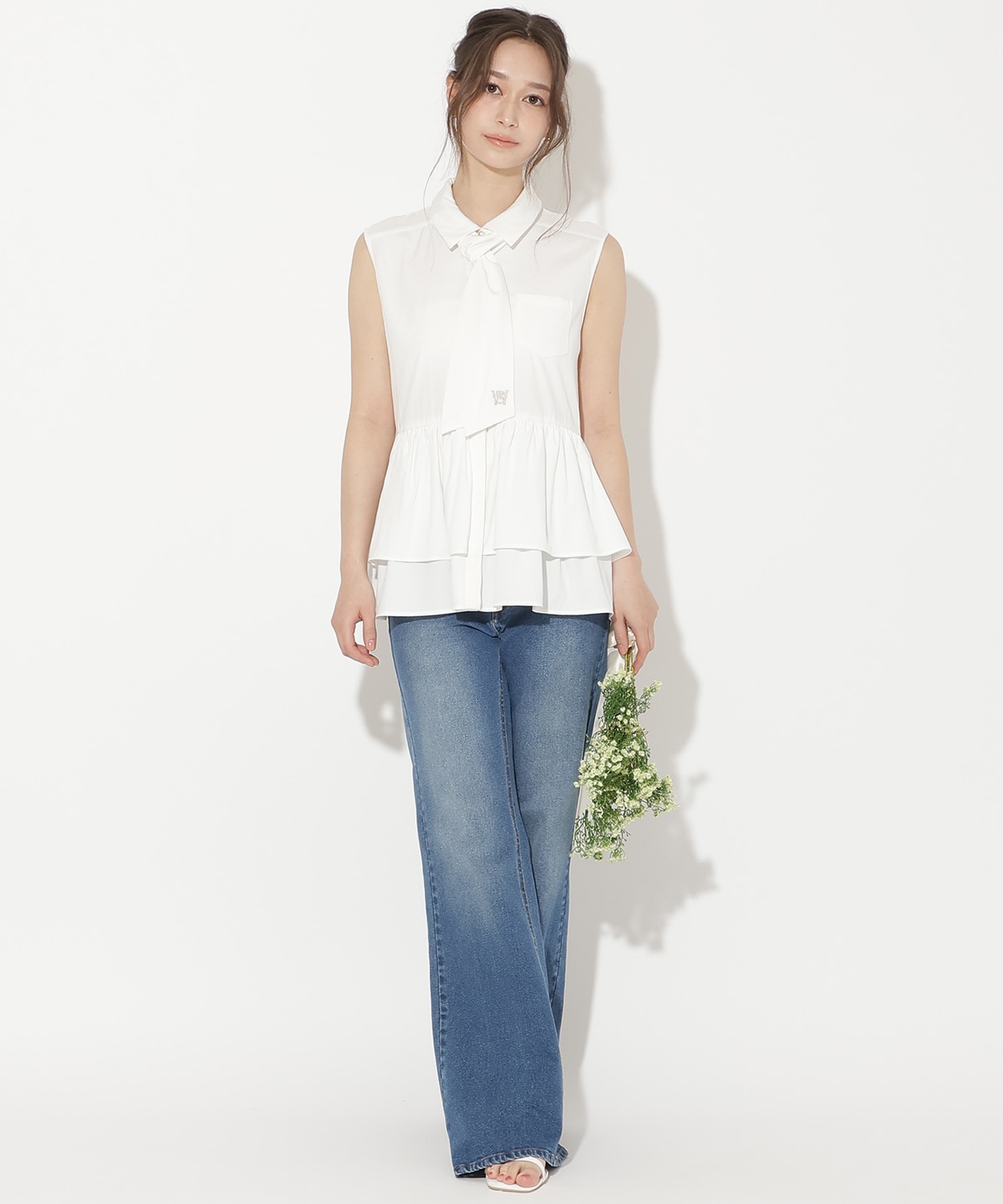 ティアードヘムリボンタイブラウス