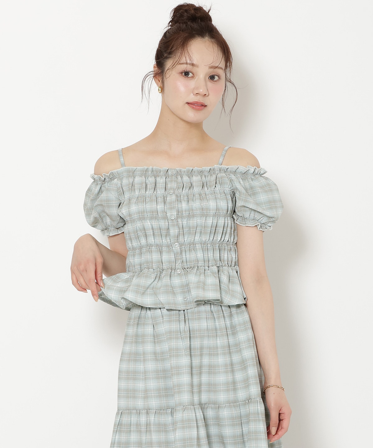 【7/3(fri)10時発売】シャーリングチェックブラウス