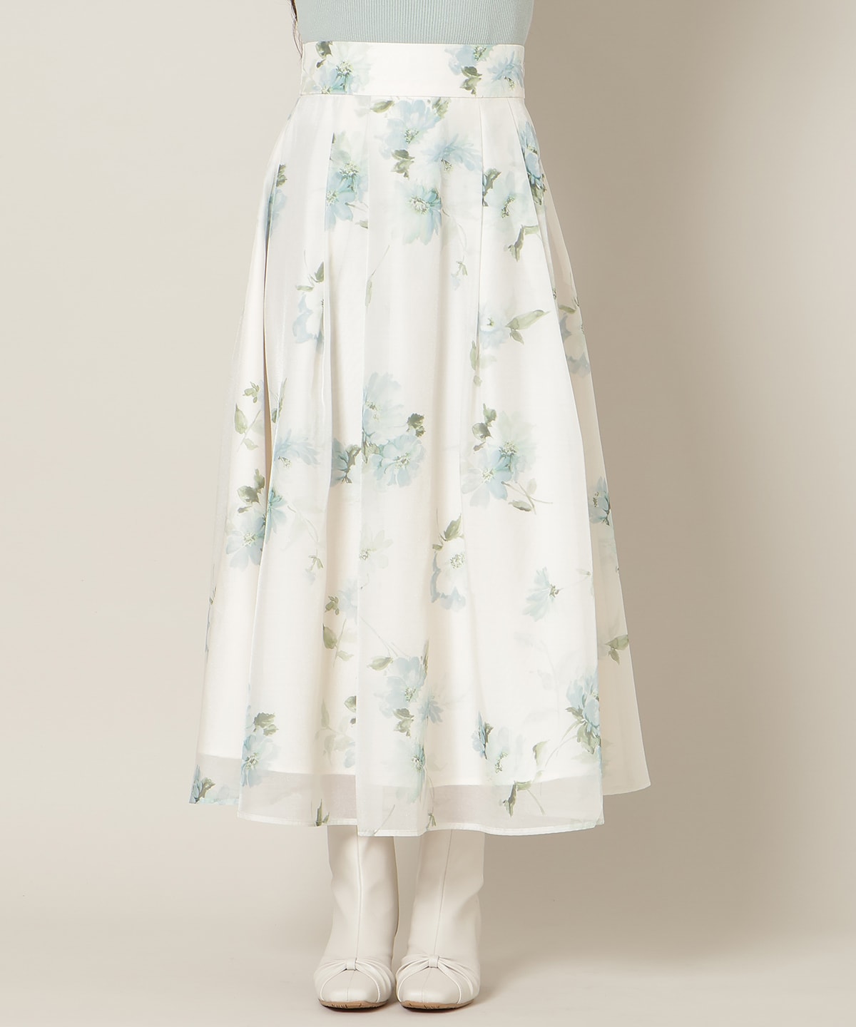 フラワープリントシアータックスカート