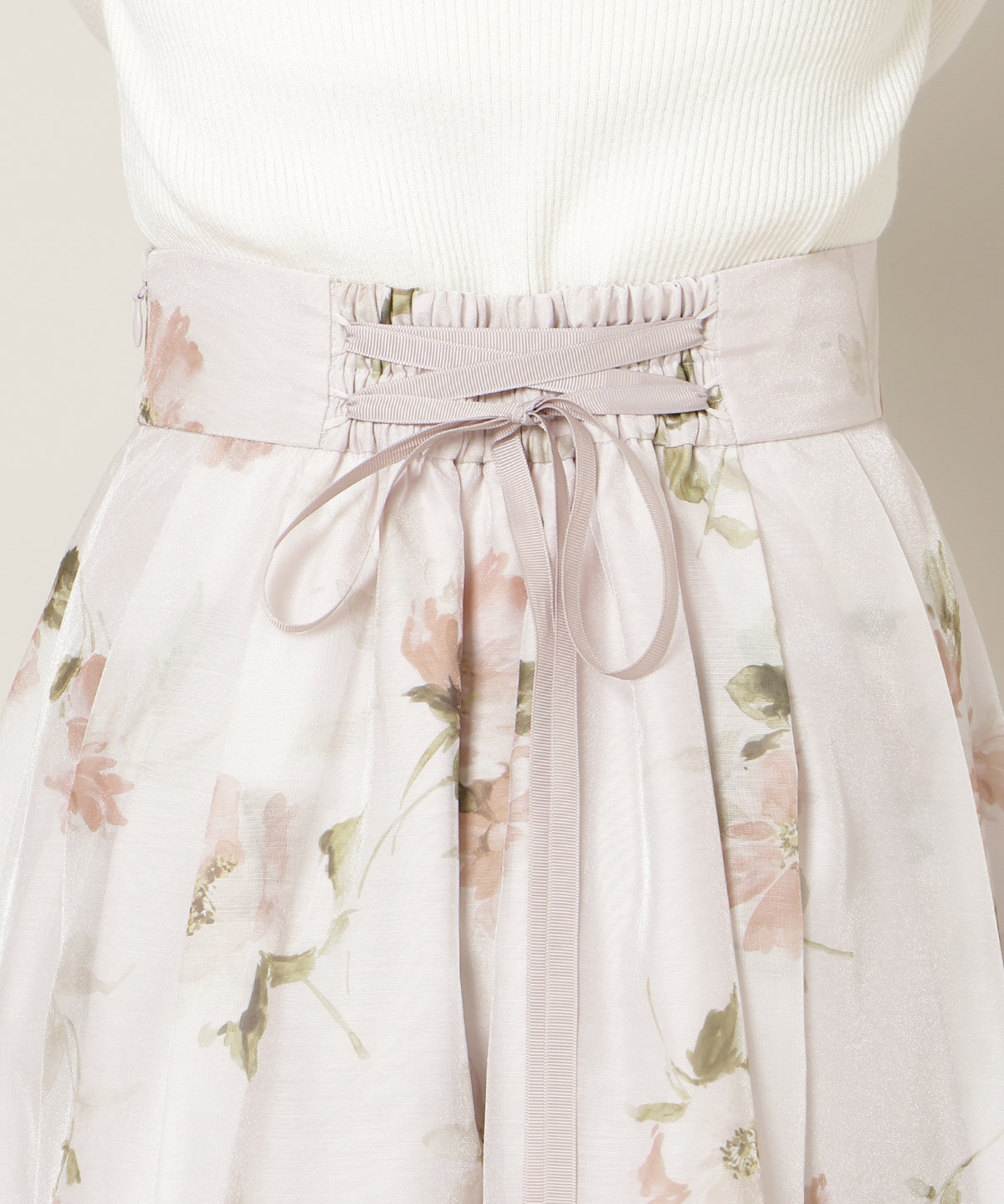 フラワープリントシアータックスカート