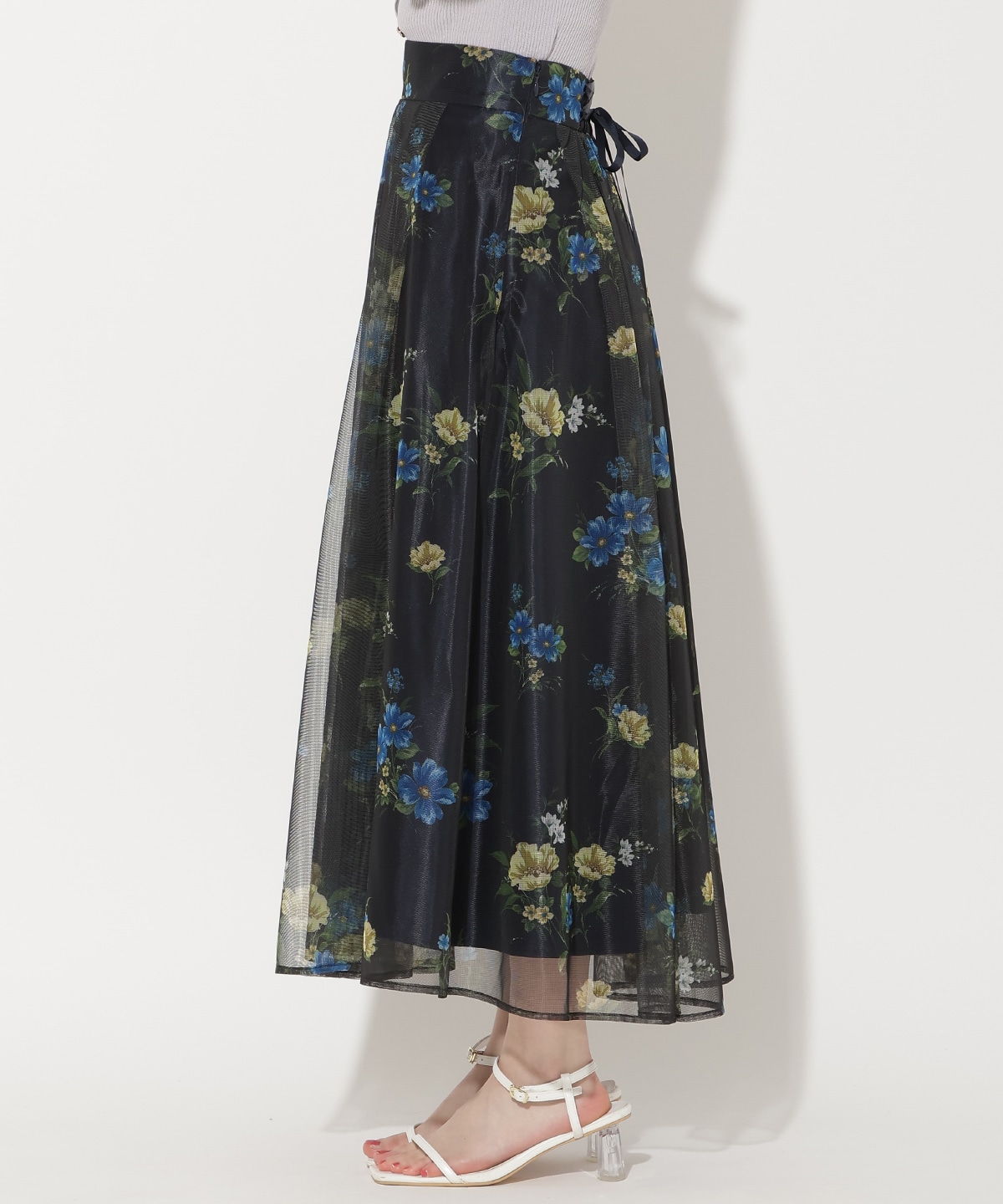 フラワーメッシュタックフレアスカート