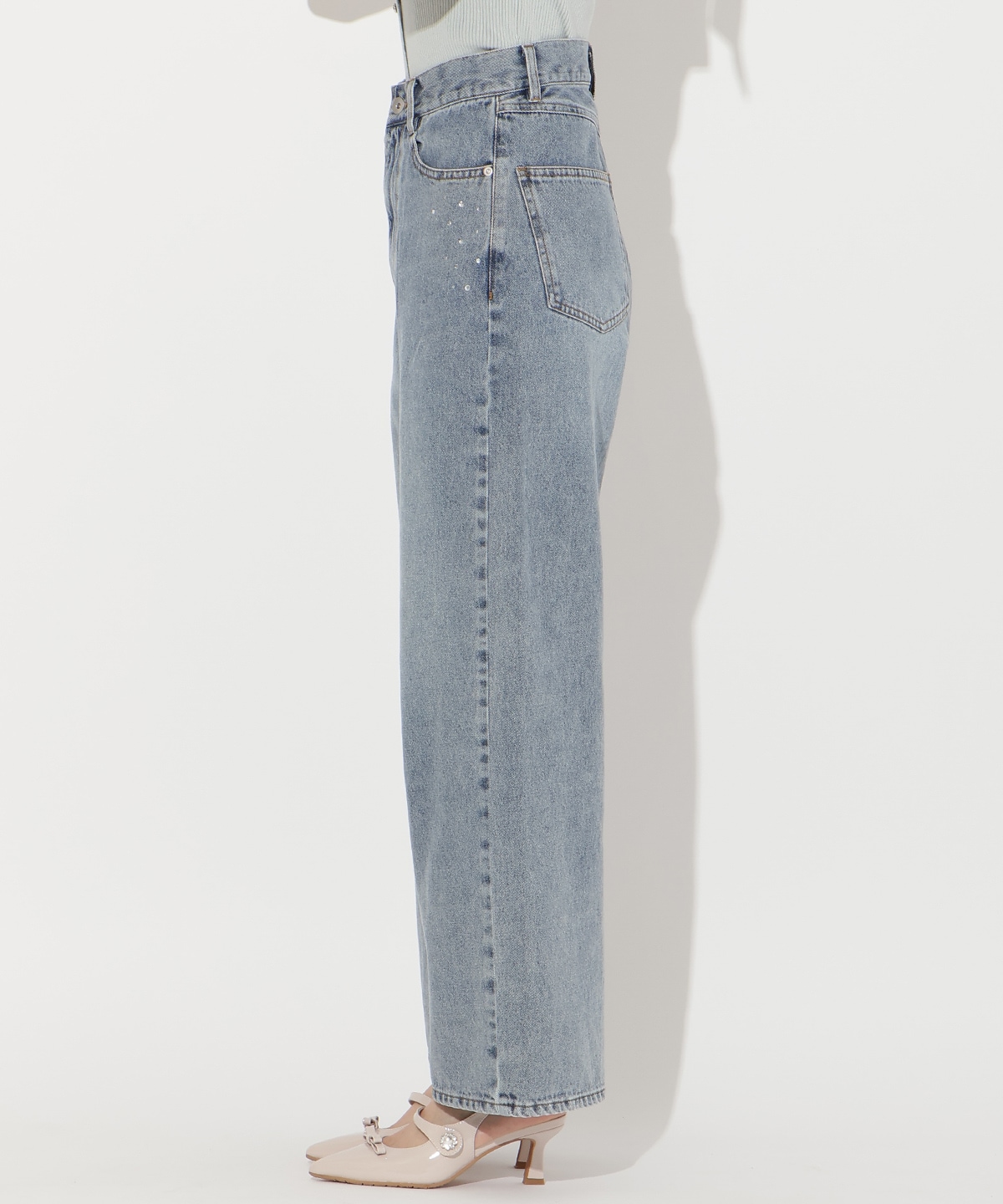 ビジューポケットワイドデニムパンツ
