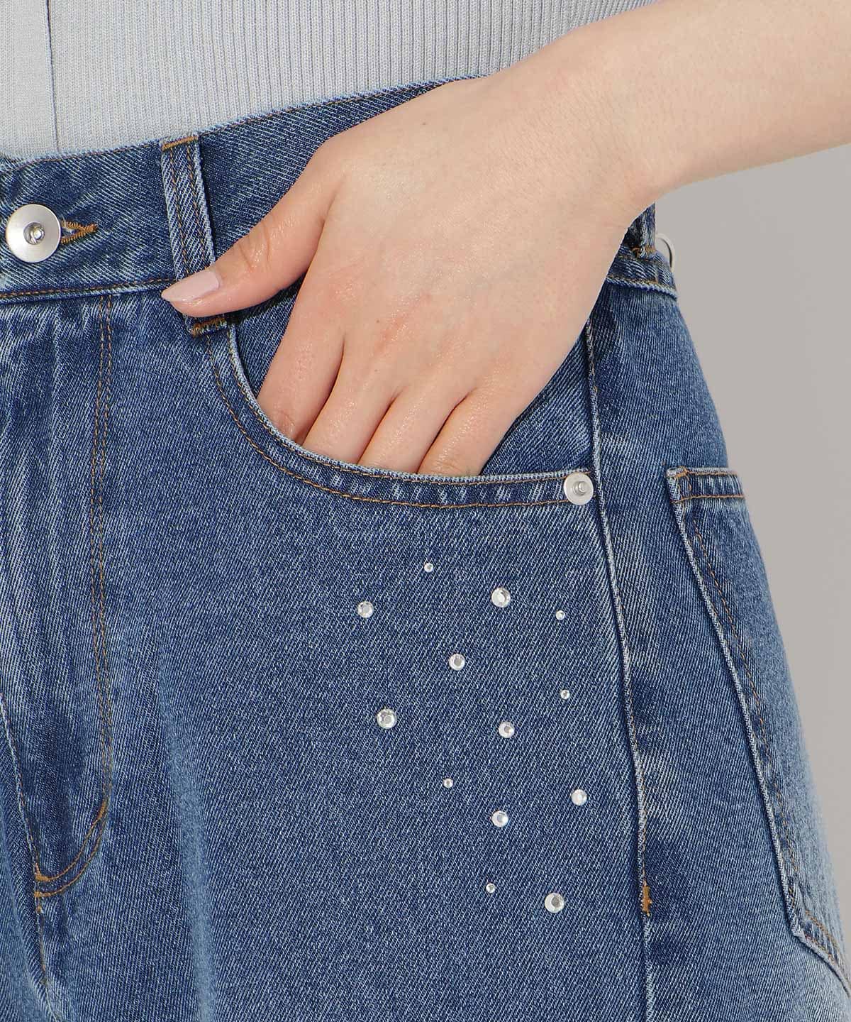 ビジューポケットワイドデニムパンツ