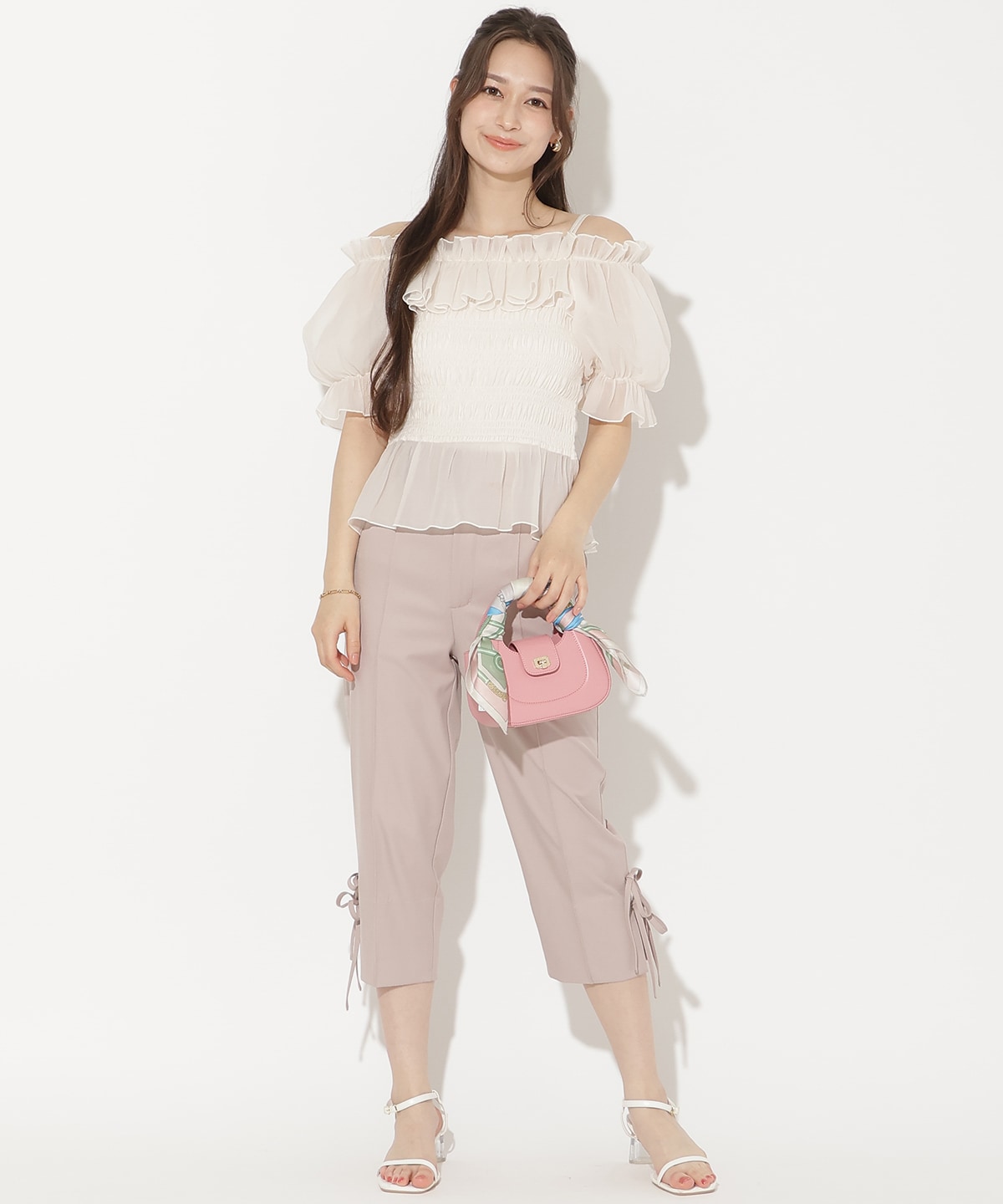 サイドリボンクロップドパンツ