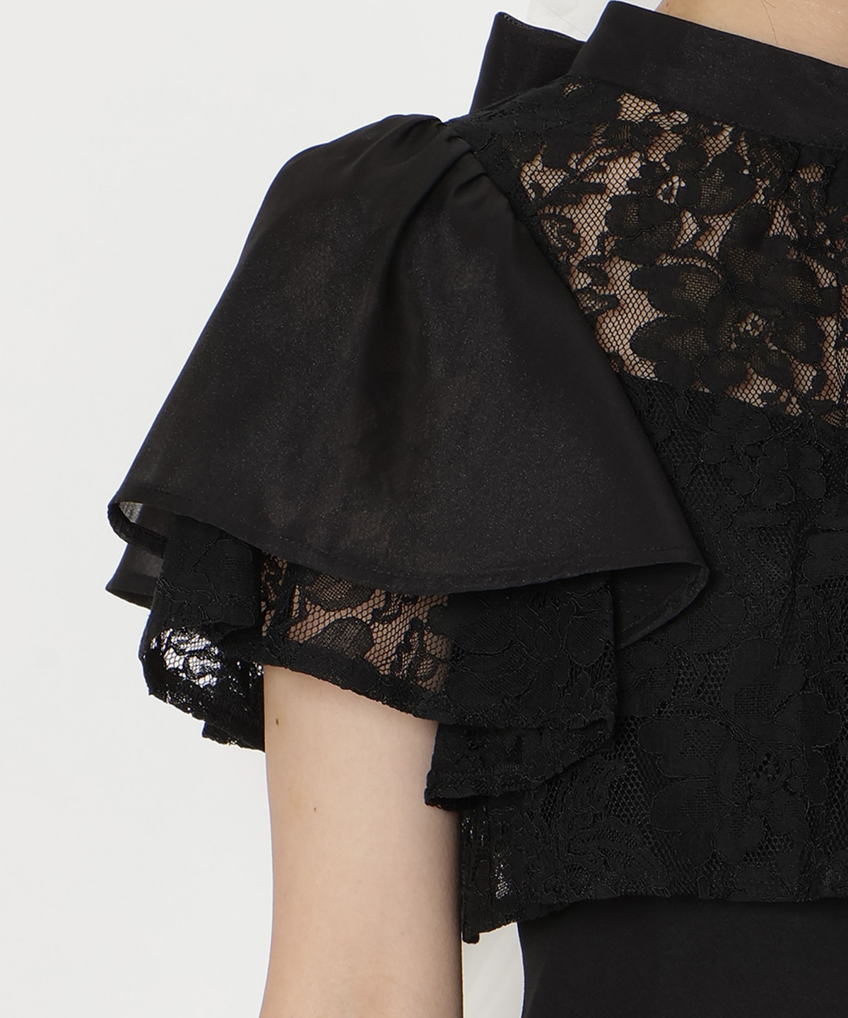 バックリボンシフォンレースブラウス×フレアロングキャミワンピース