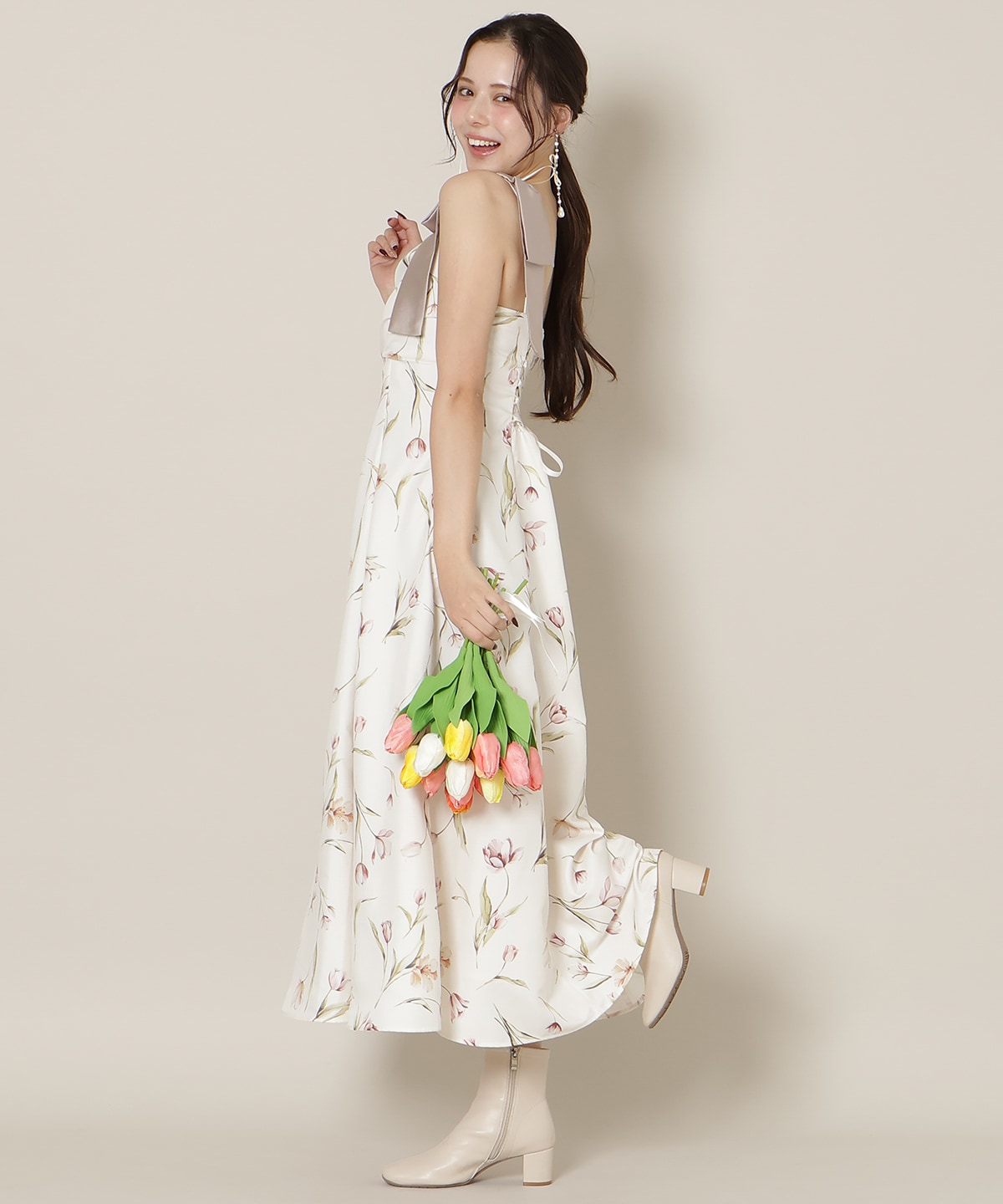 【1/14(wed)18時先行予約開始 】リボンショルダーチューリップフレアワンピース