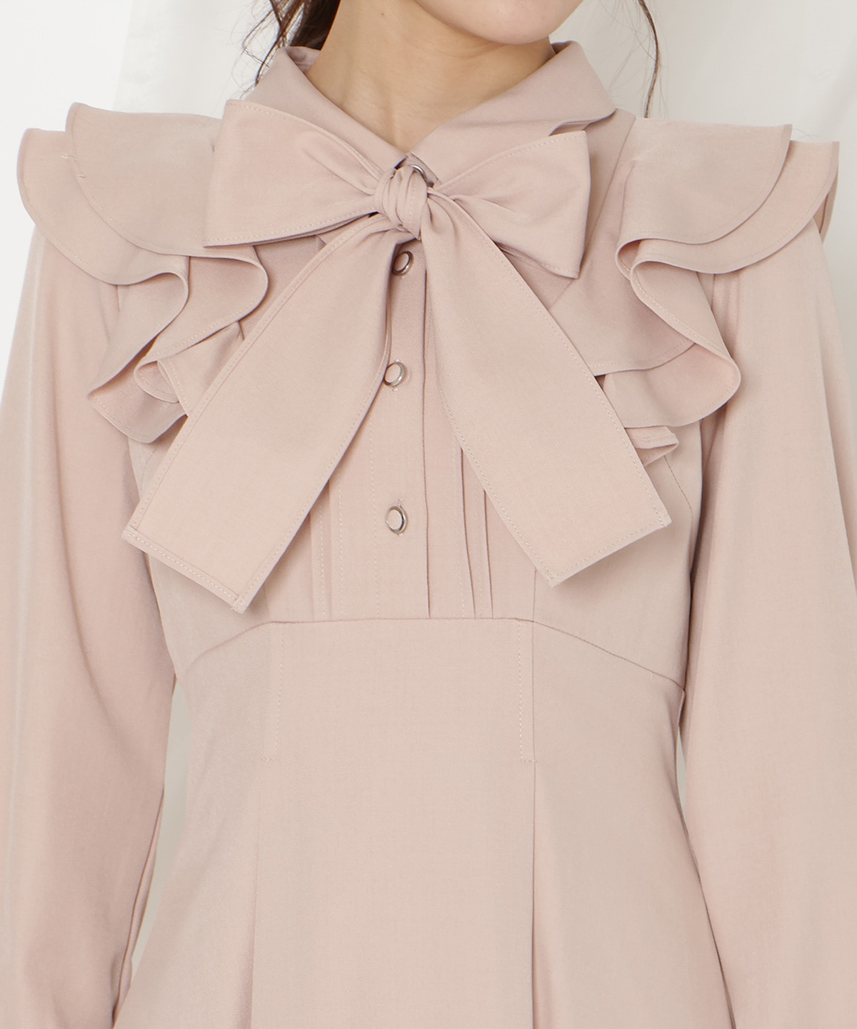 ラッフルリボンタイフレアワンピース