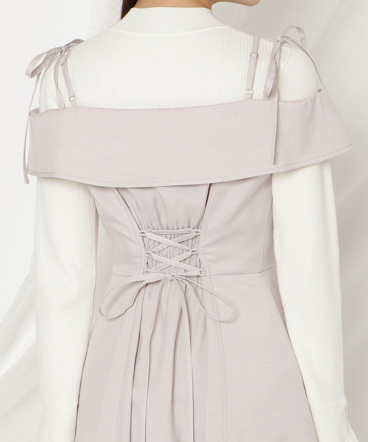 リボンストラップオフショルキャミワンピース