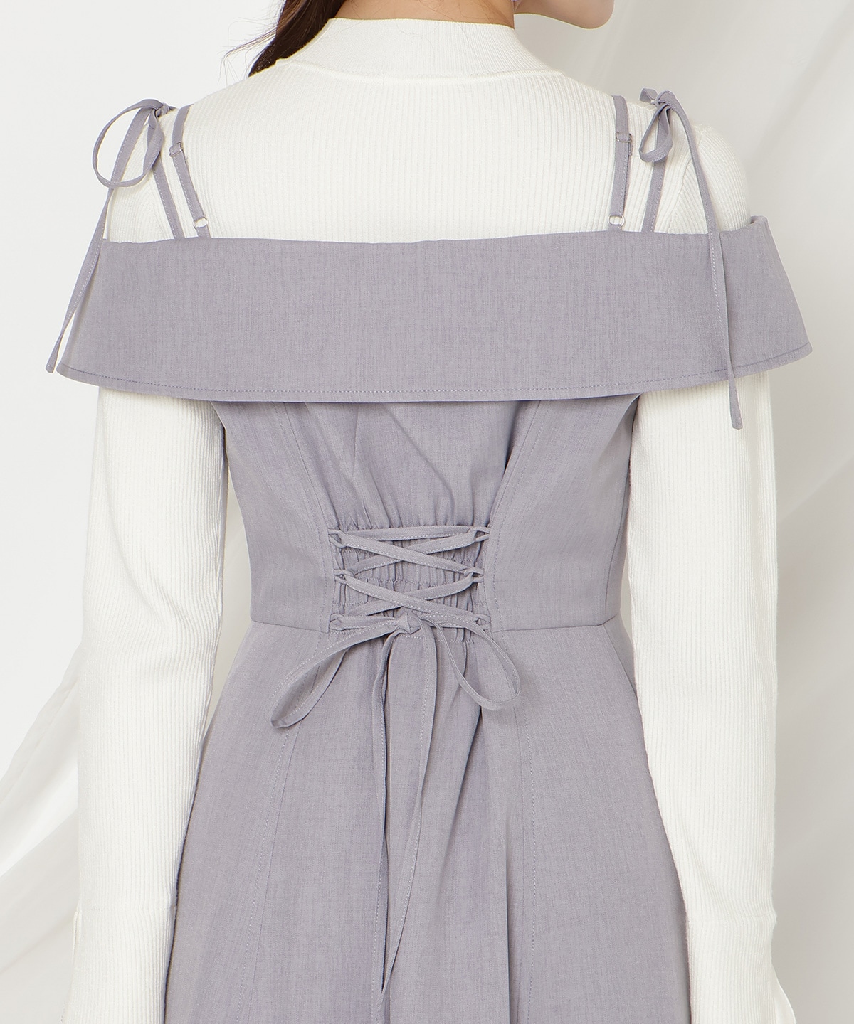 リボンストラップオフショルキャミワンピース