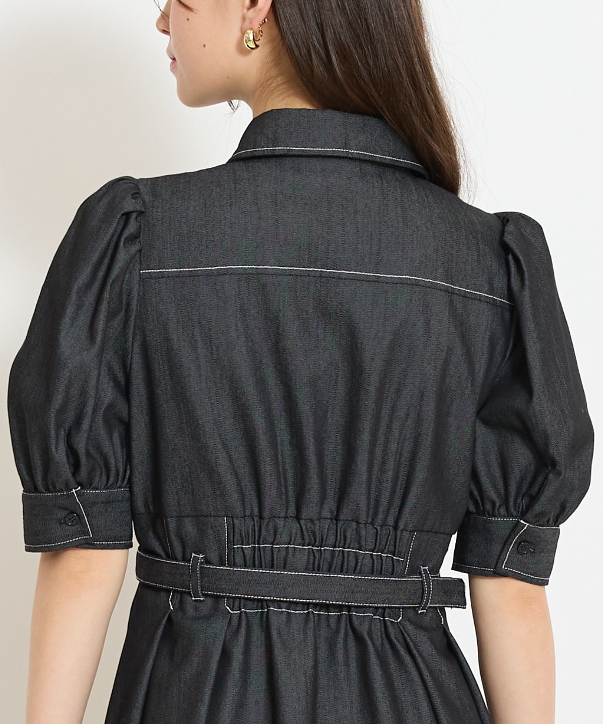 ベルト付きタックスリーブフレアワンピース