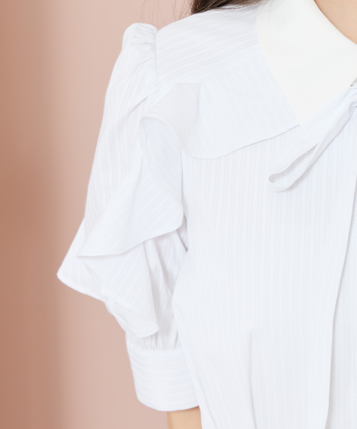 ラッフルパフスリーブシャツワンピース