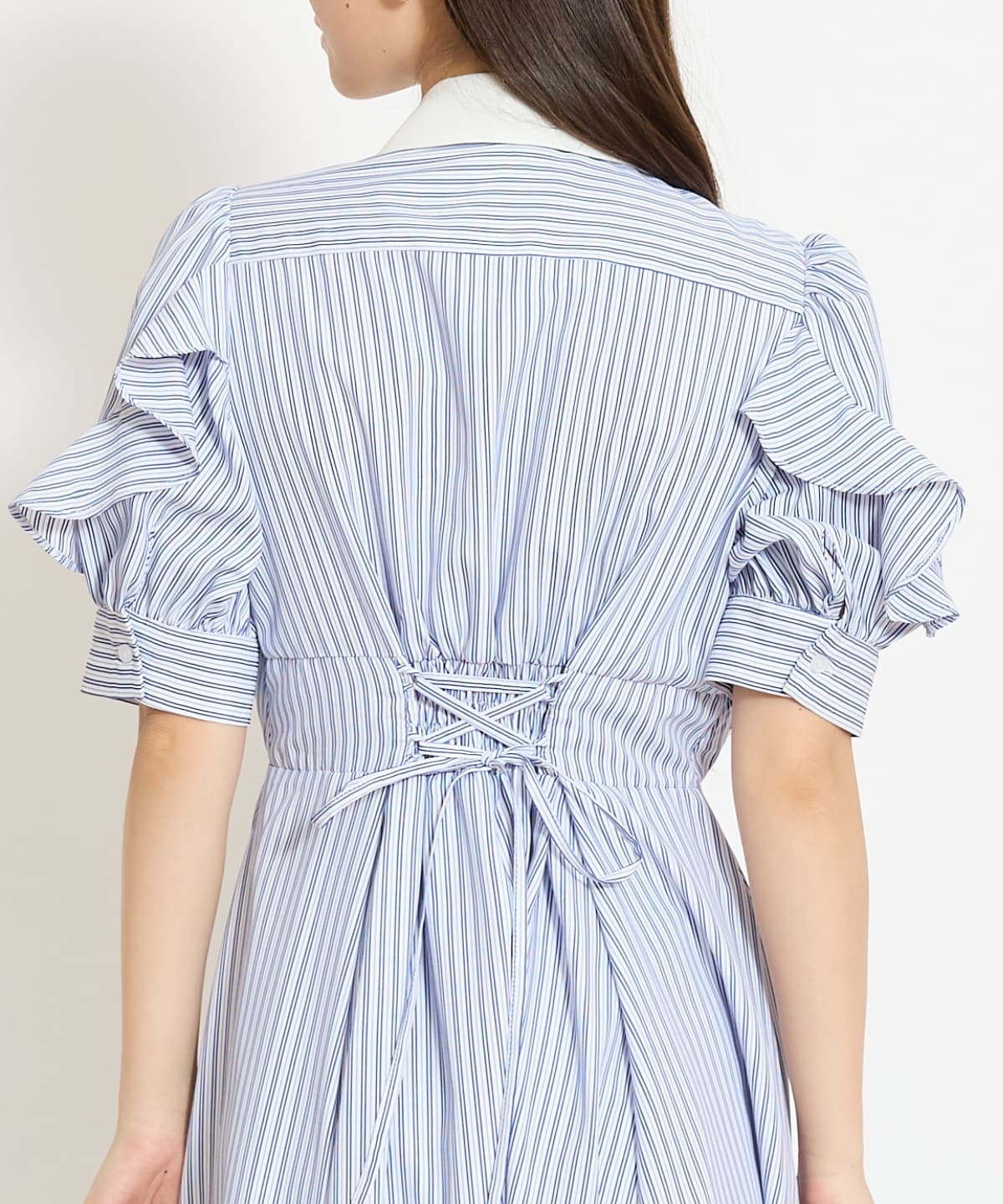 ラッフルパフスリーブシャツワンピース