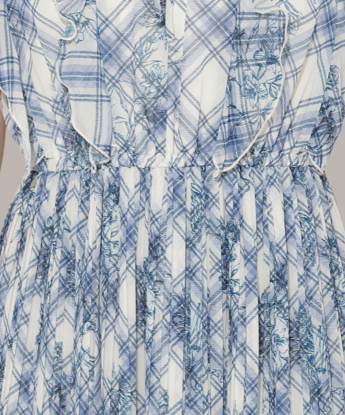 フラワーチェックプリントプリーツ切替ワンピース