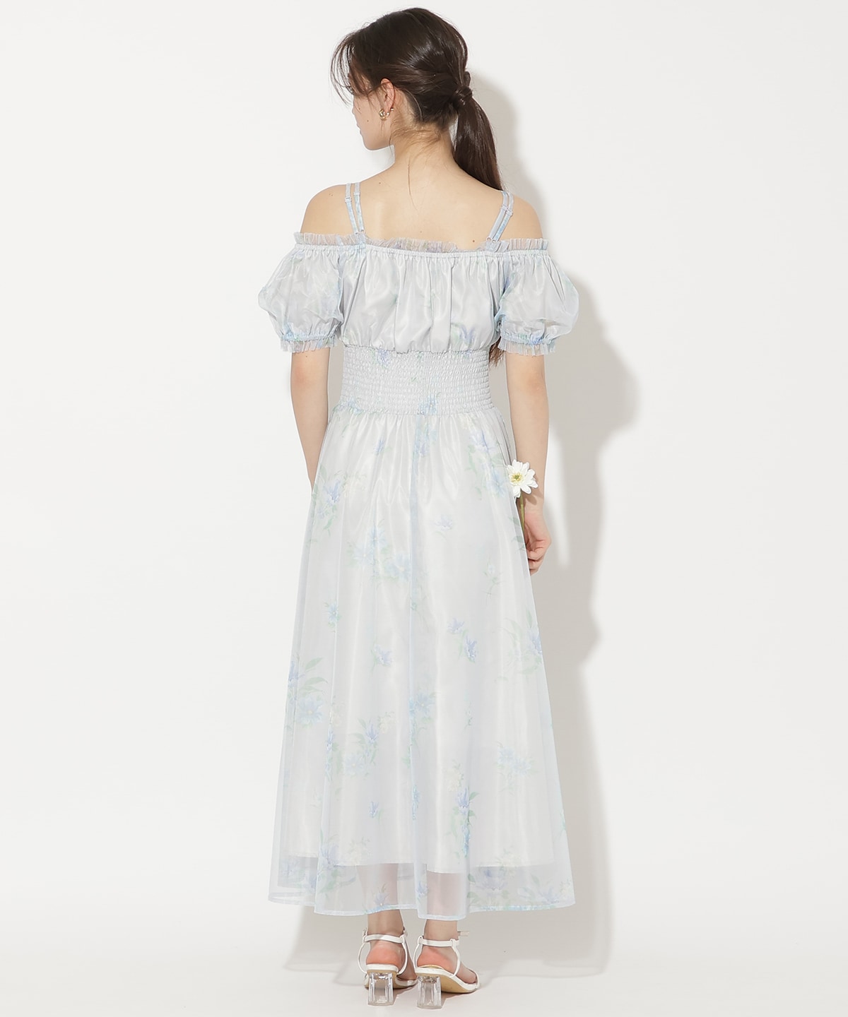 フラワーメッシュオフショルワンピース