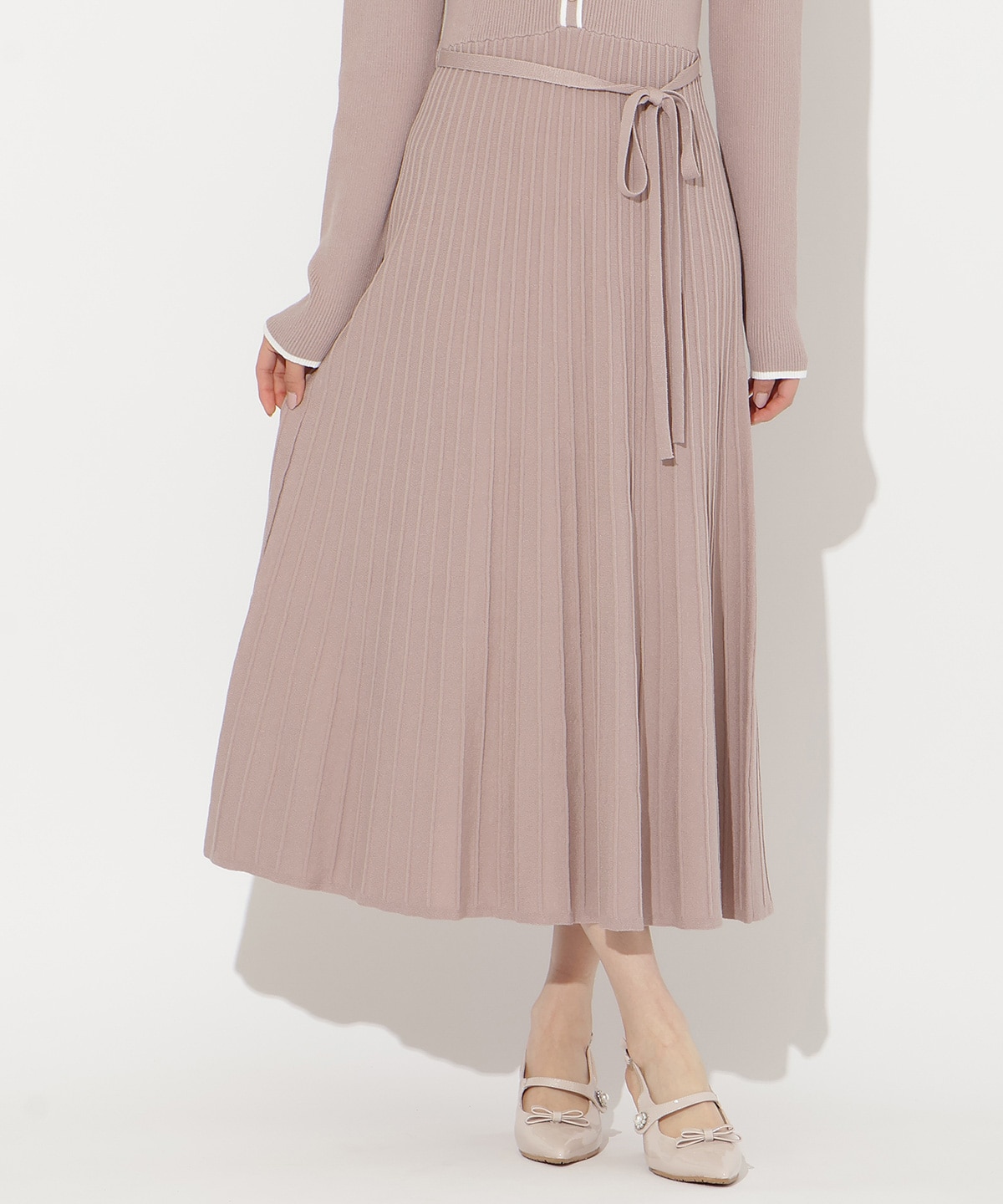 バイカラープリーツニットワンピース