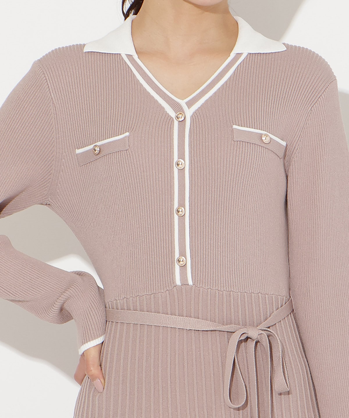 バイカラープリーツニットワンピース