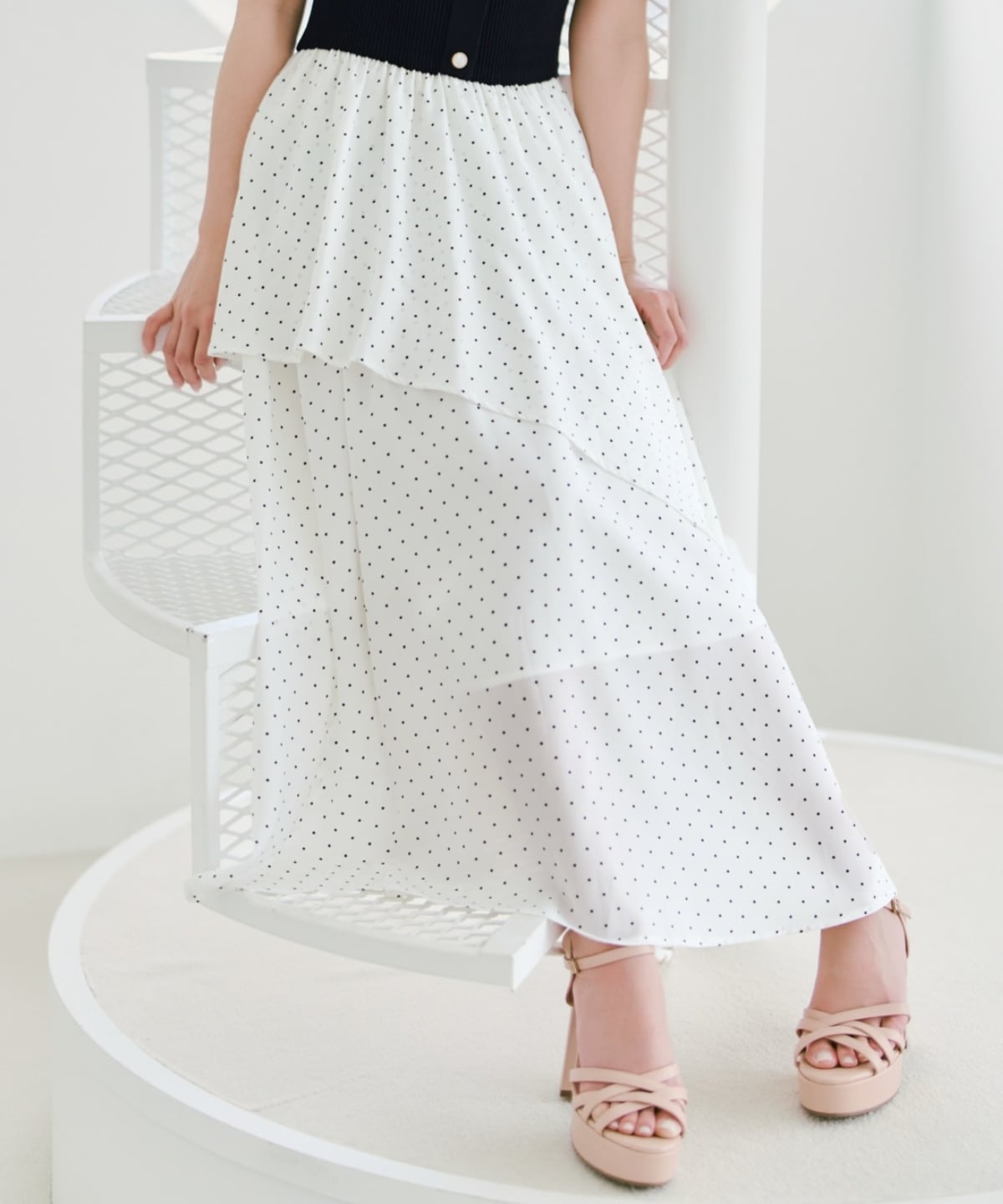 アシメティアードニットコンビワンピース