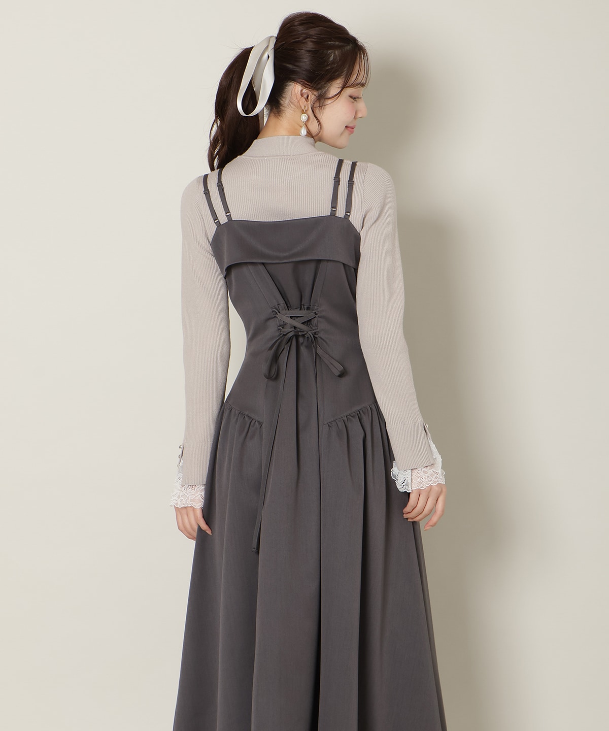 ギャザー切替ストラップキャミワンピース