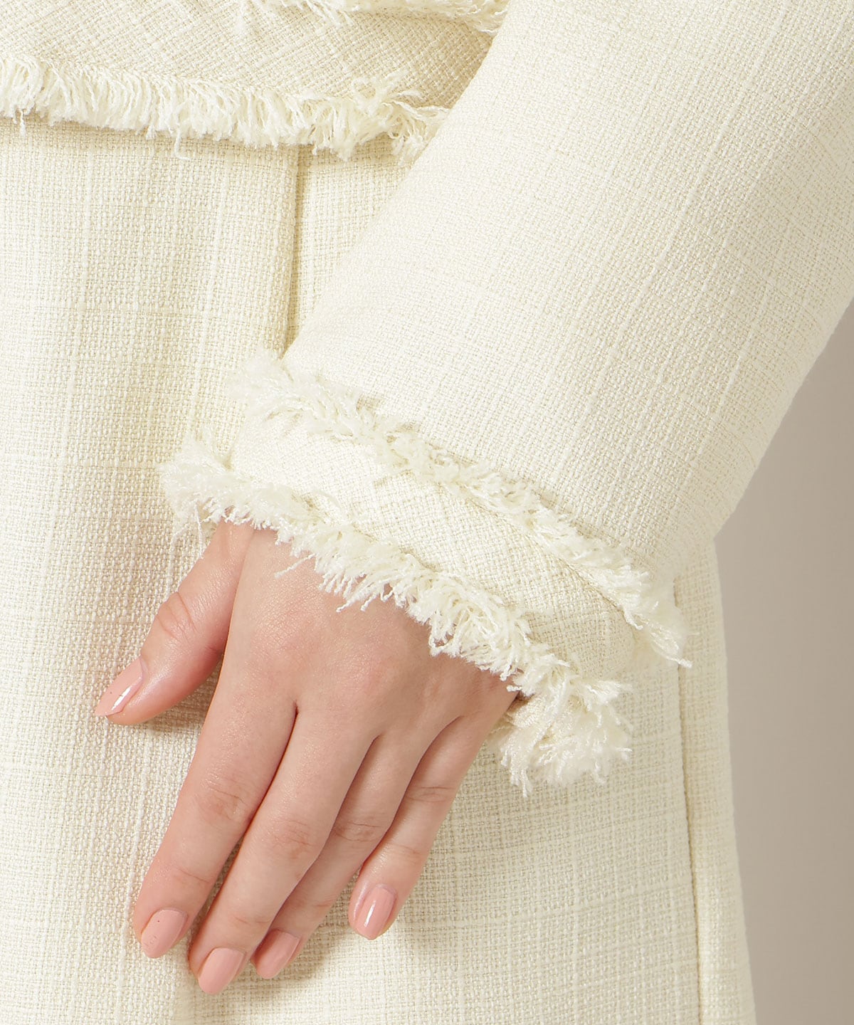 ノーカラーフリンジツイードジャケット