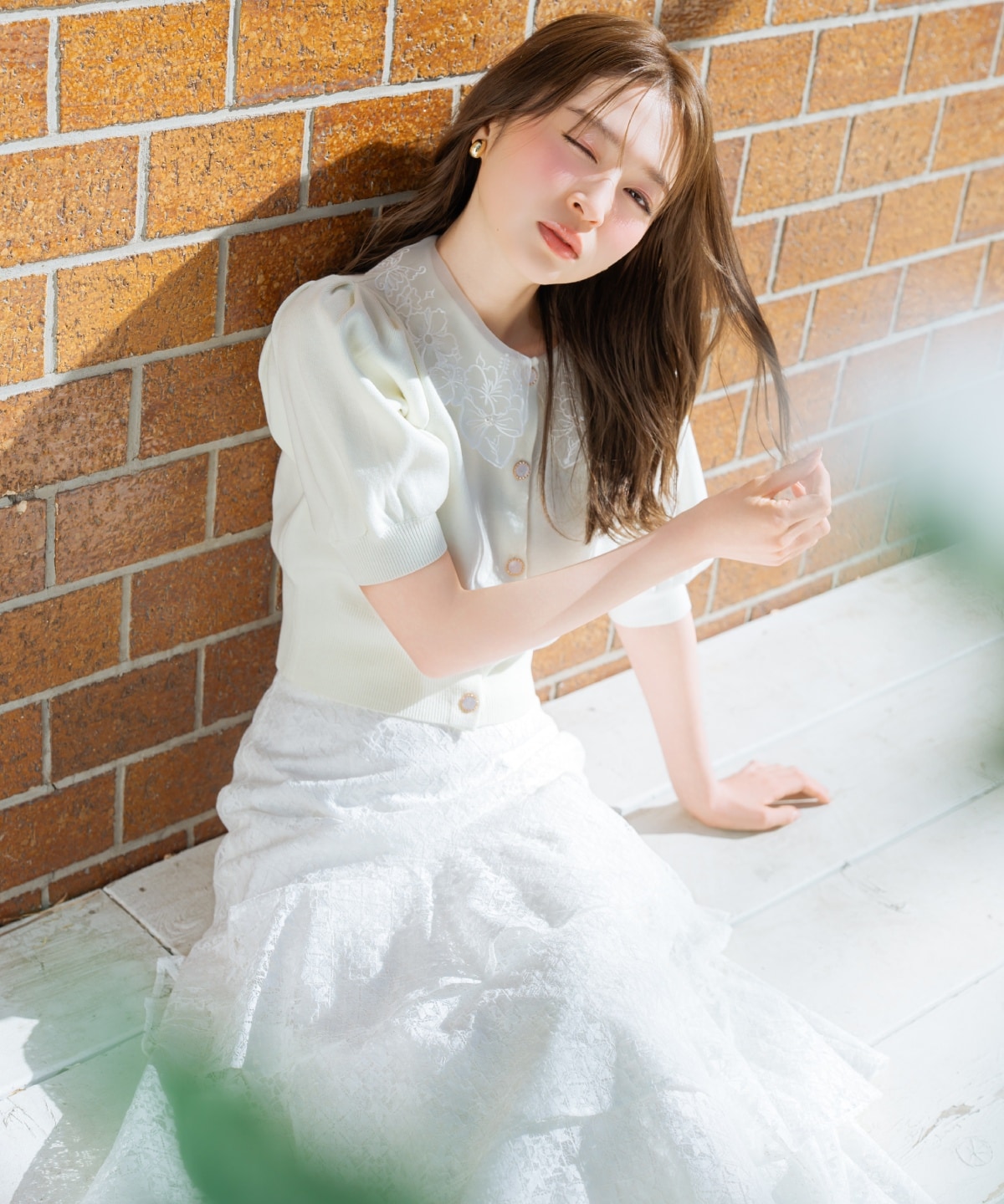 シアーレースカラーカーディガン