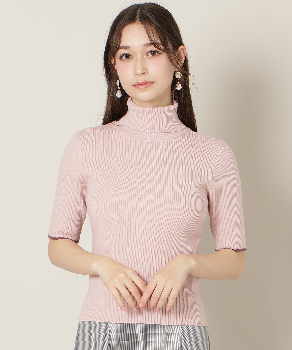 バイカラーアンサンブル【ハイネックトップス×カーディガンセット】