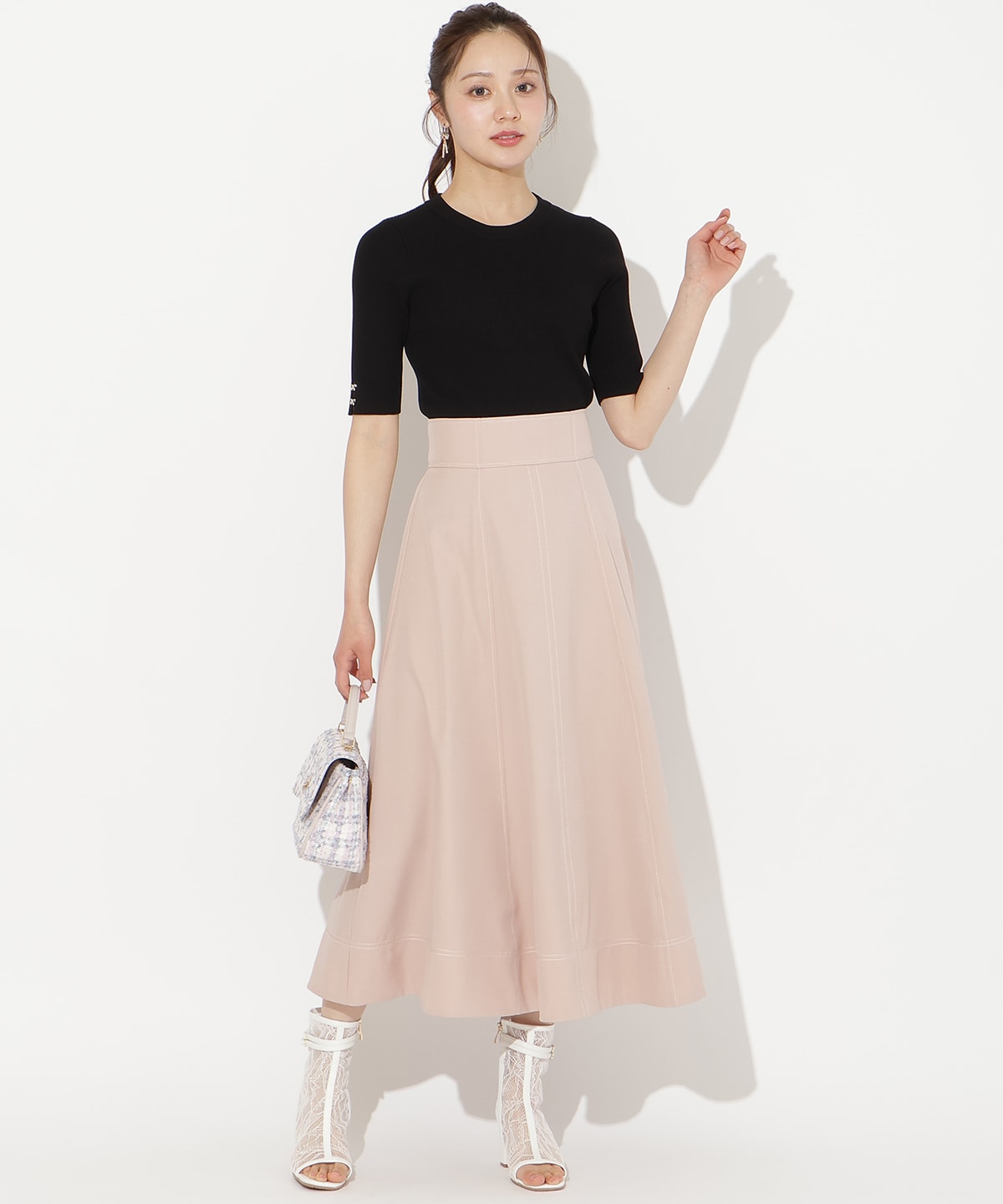 袖口リボンリブニット