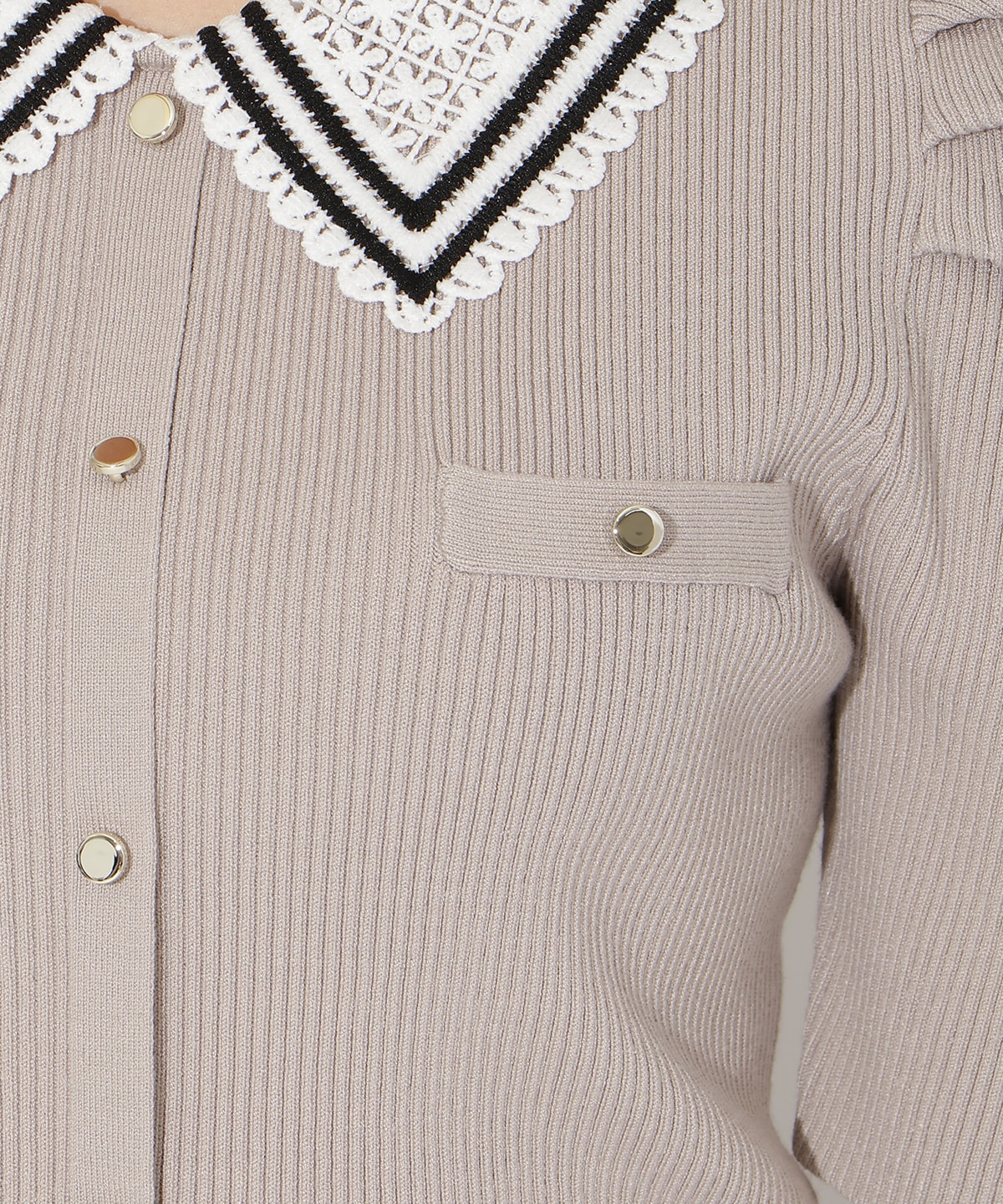 バイカラーレース襟リブニット