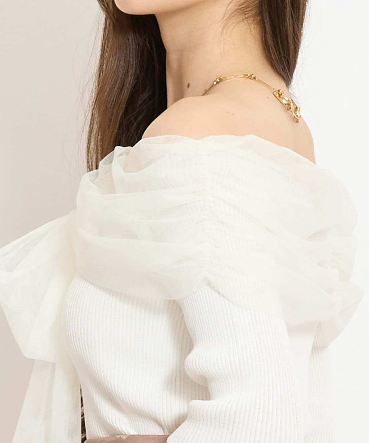 リボンチュールレイヤードリブニット