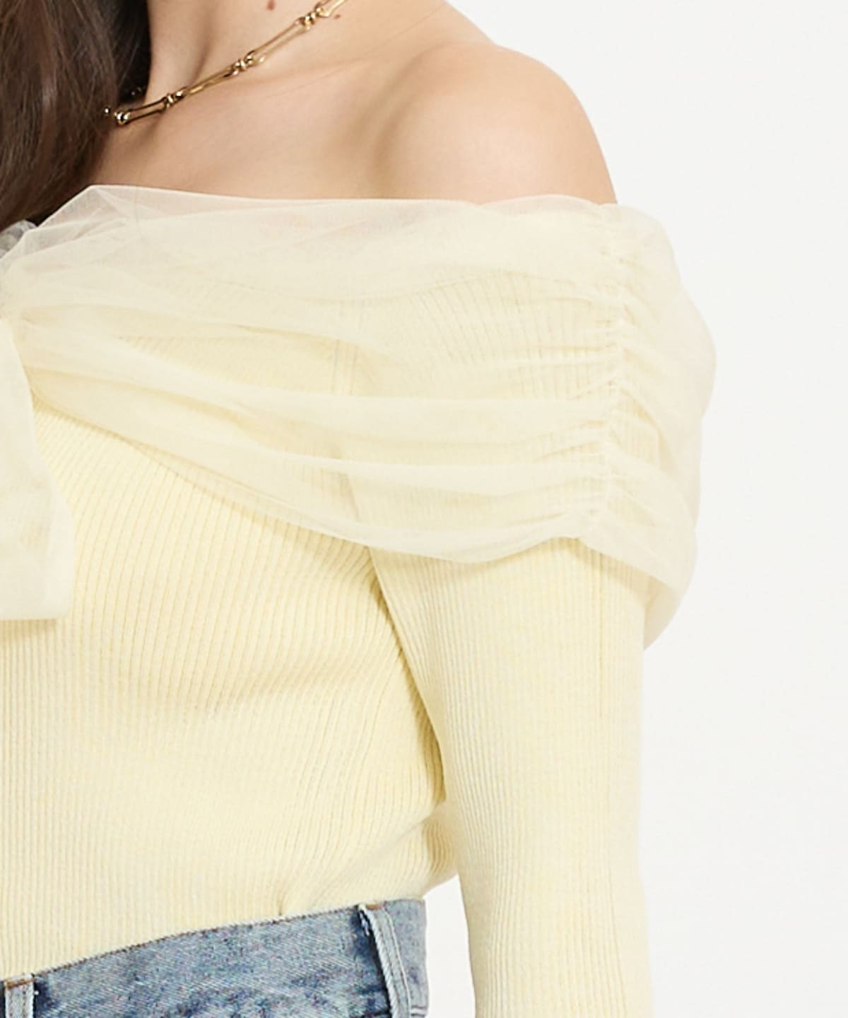 リボンチュールレイヤードリブニット