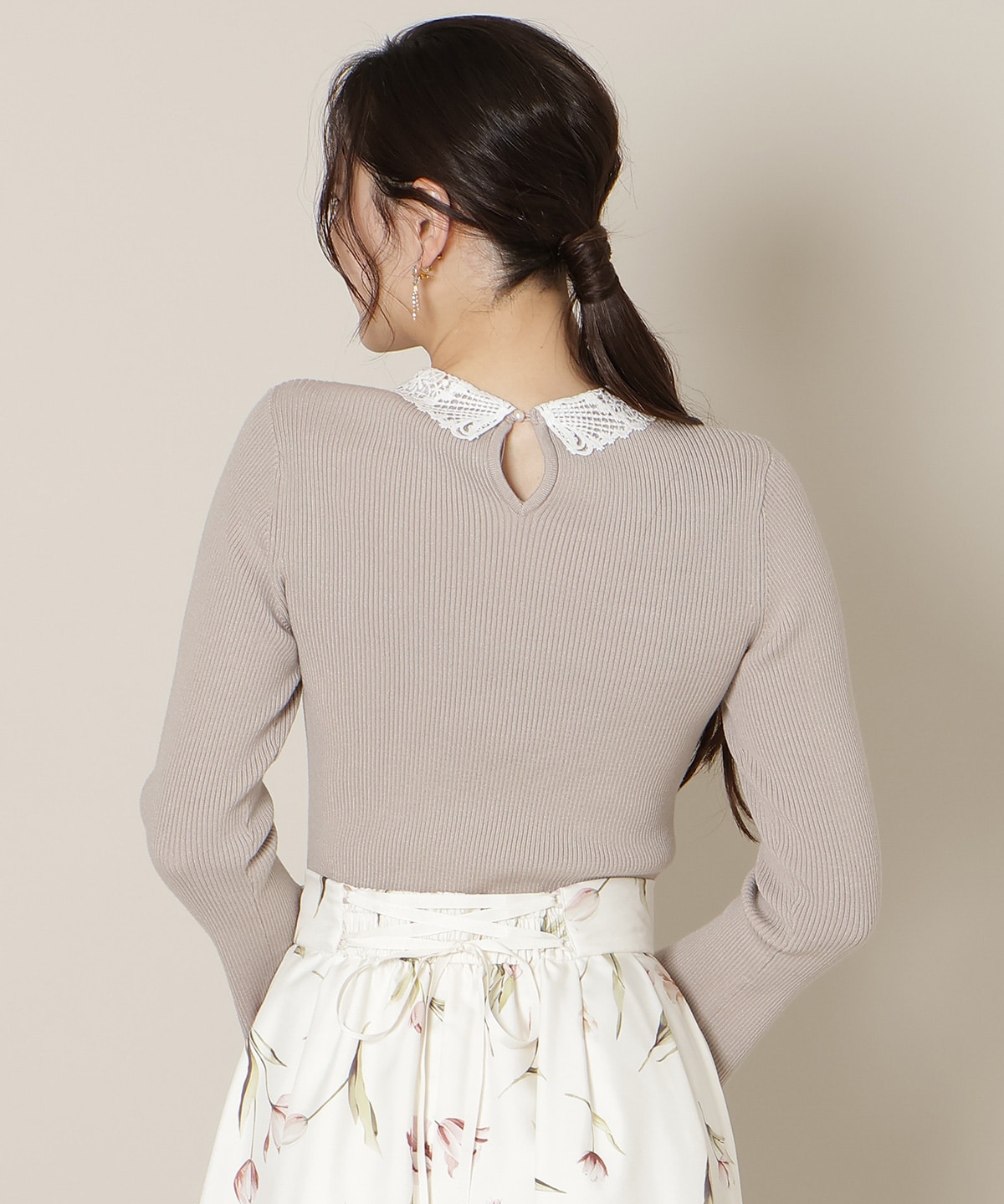 リボンレースカラーフレアスリーブニット
