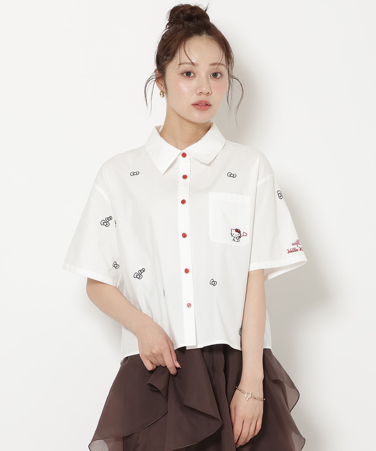 【8/7(fri)20時発売】WILLSELECTION×HELLO KITTY 刺繍クロップドシャツ