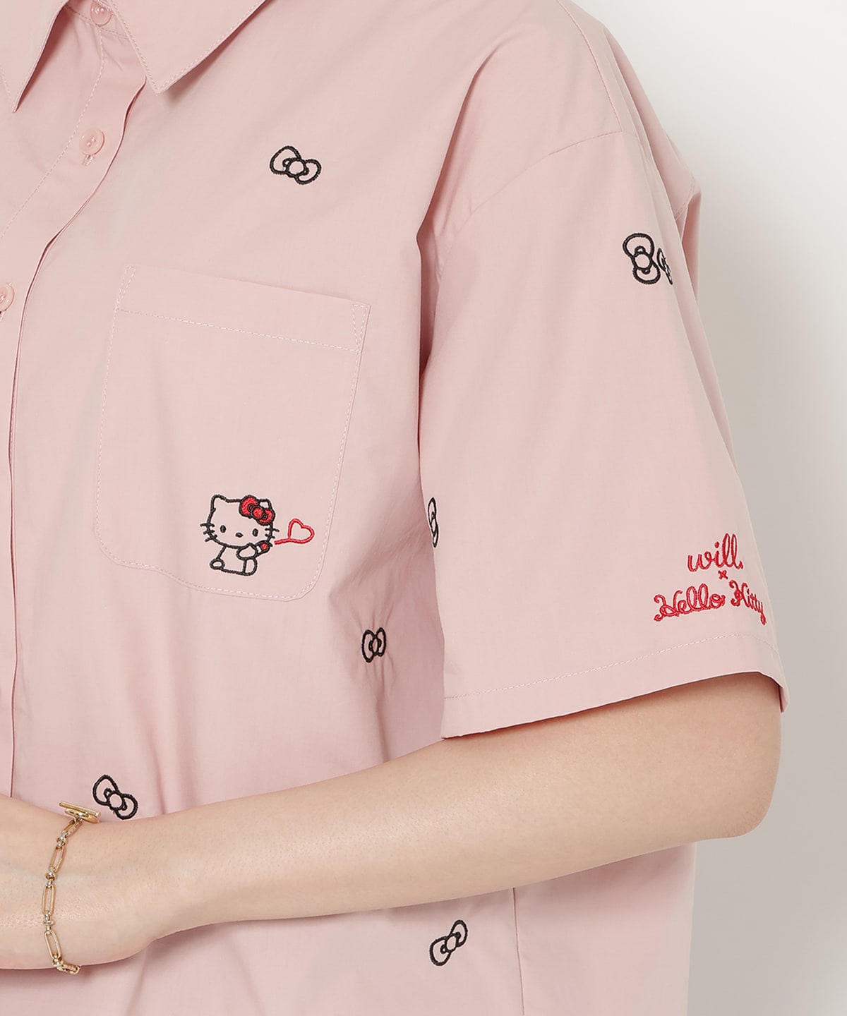 【8/7(fri)20時発売】WILLSELECTION×HELLO KITTY 刺繍クロップドシャツ