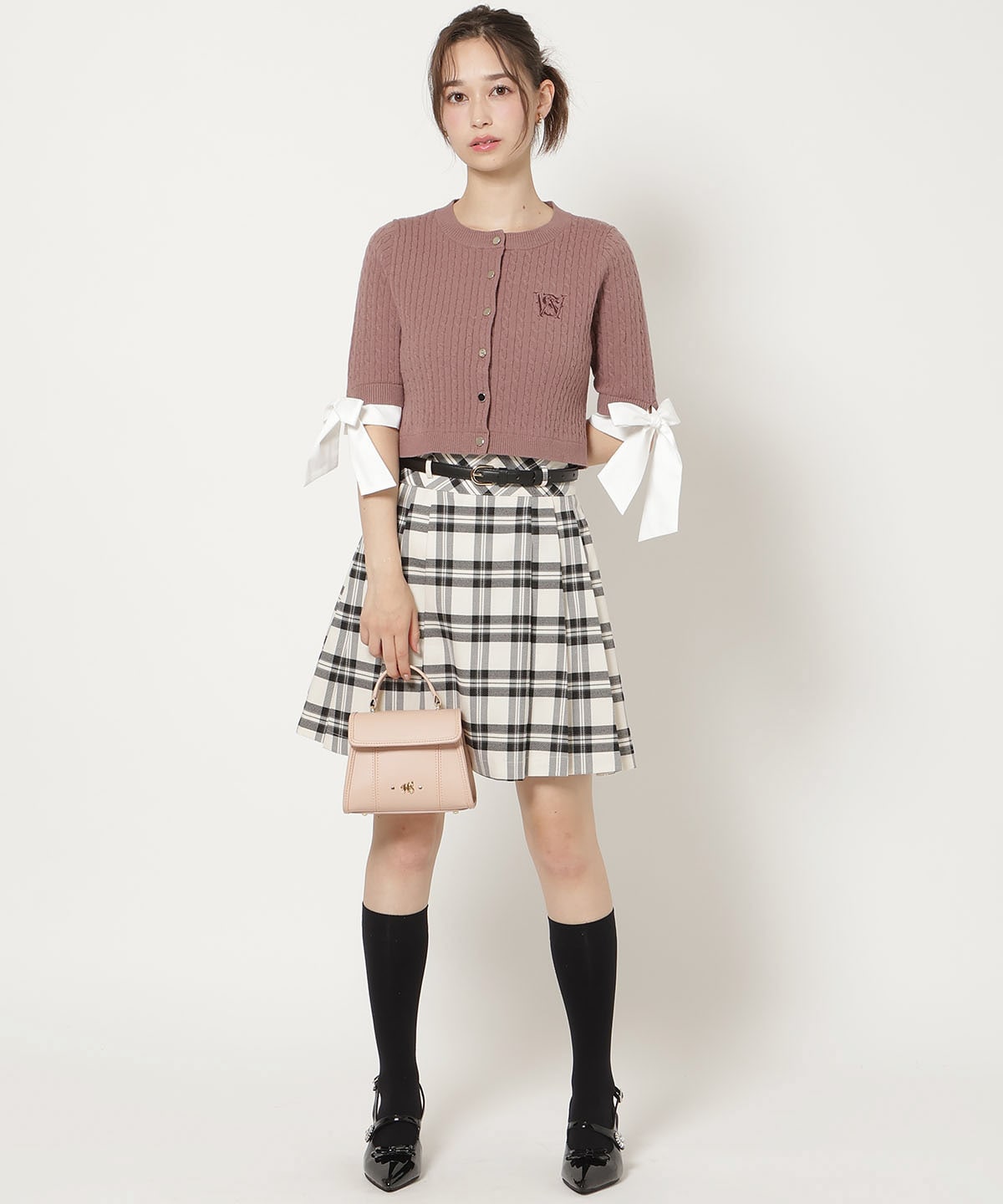 ベルト付きタックプリーツミニスカート