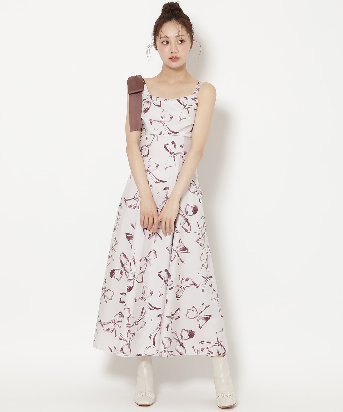 【8/7(fri)20時発売】リボンプリントアシメショルダーキャミワンピース