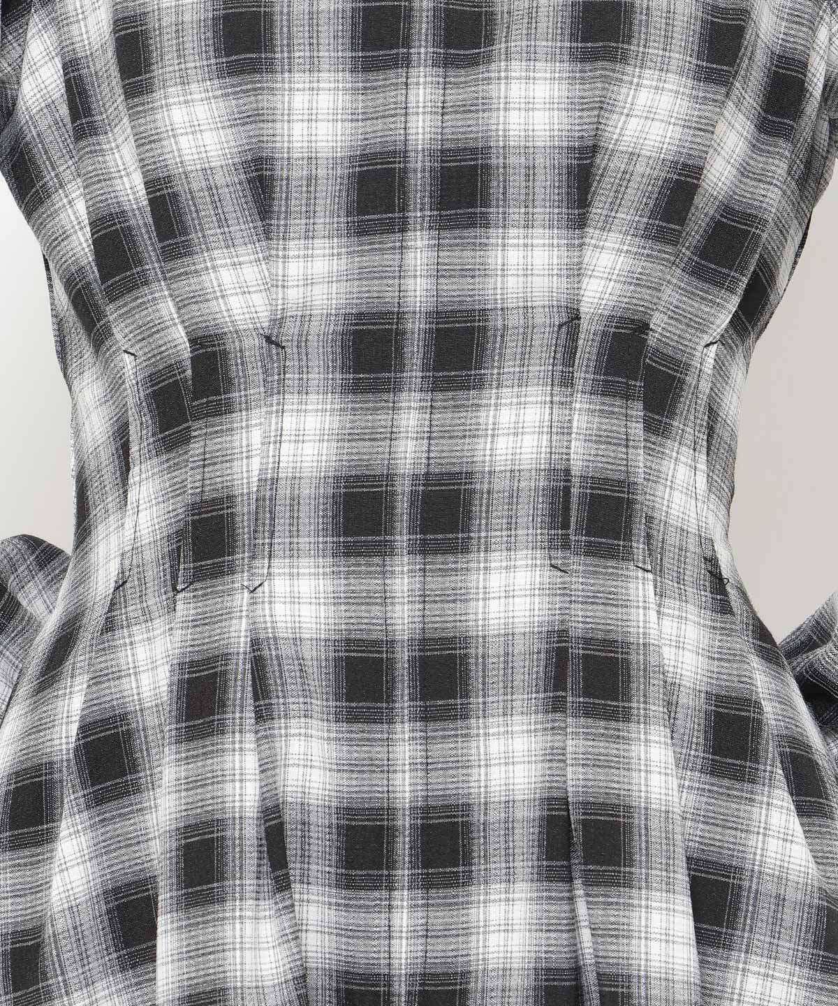 チェックウエストタックワンピース