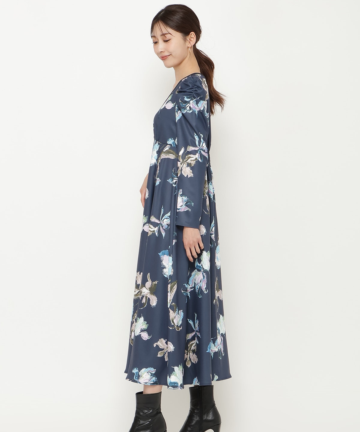 ウォーターフラワープリントワンピース