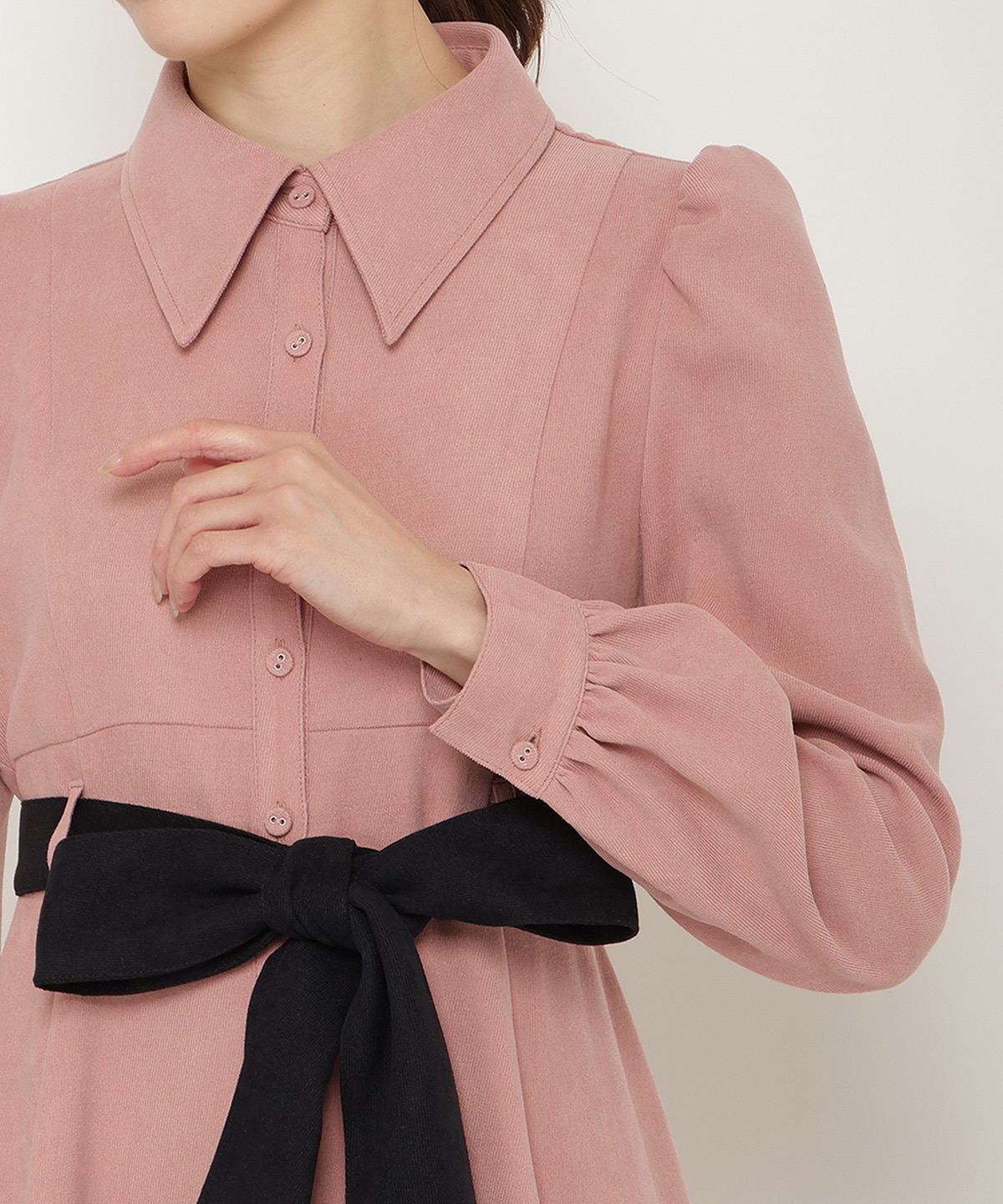 配色シャツワンピース