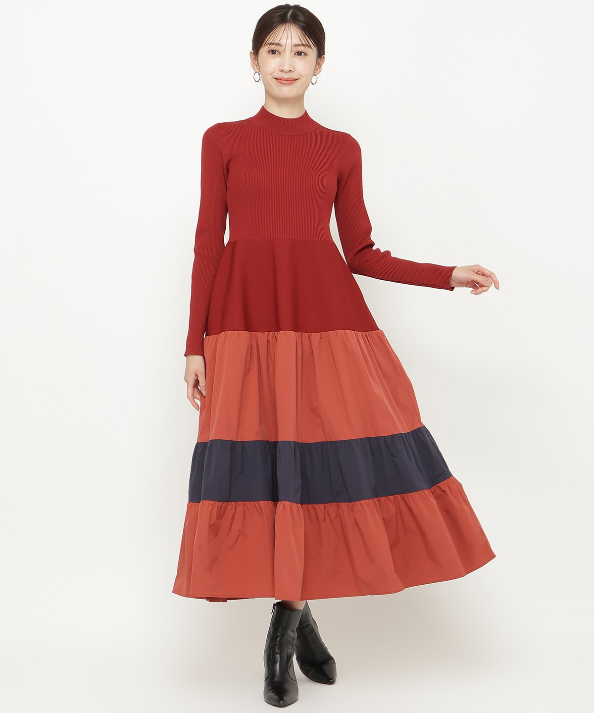 布帛ティアードドッキングワンピース