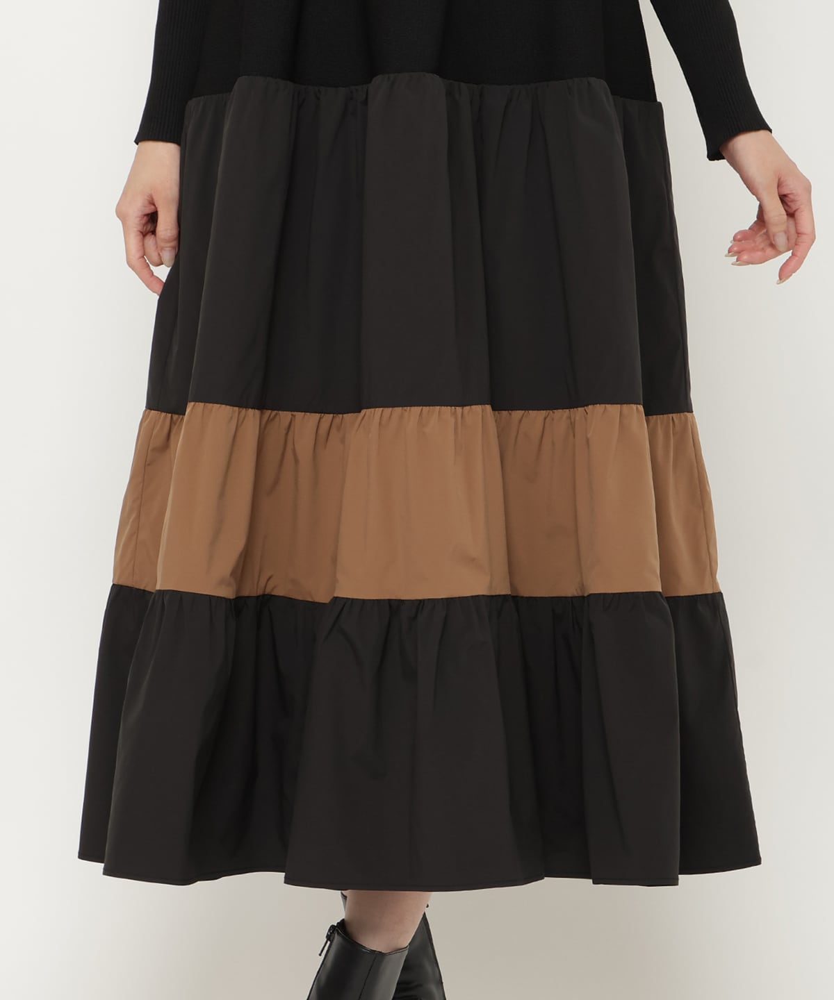 布帛ティアードドッキングワンピース