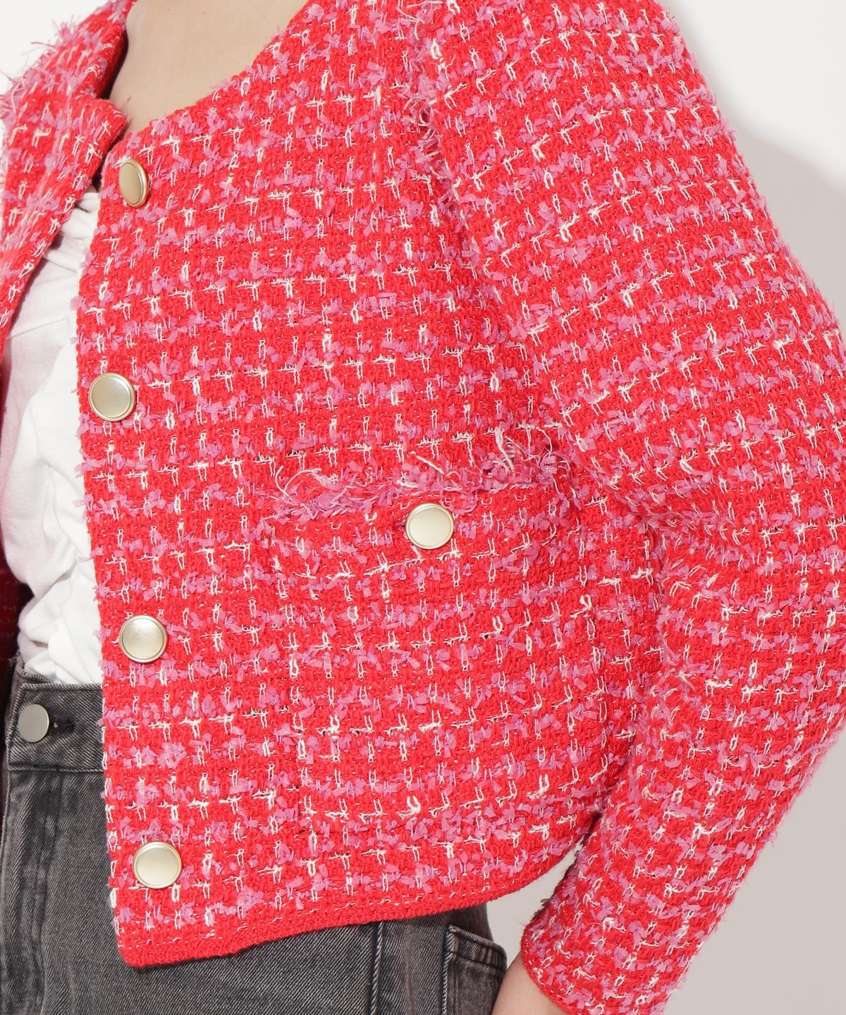 フリンジニットツイードカーディガン