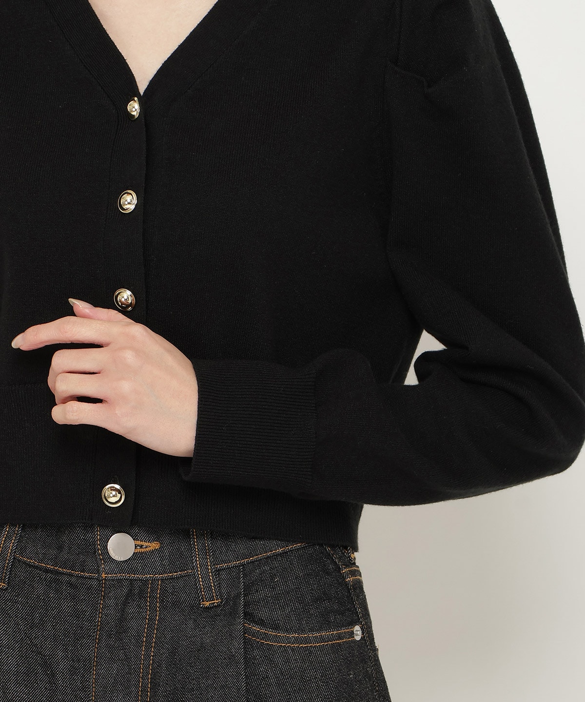 袖ギャザーVネックカーデプルオーバー