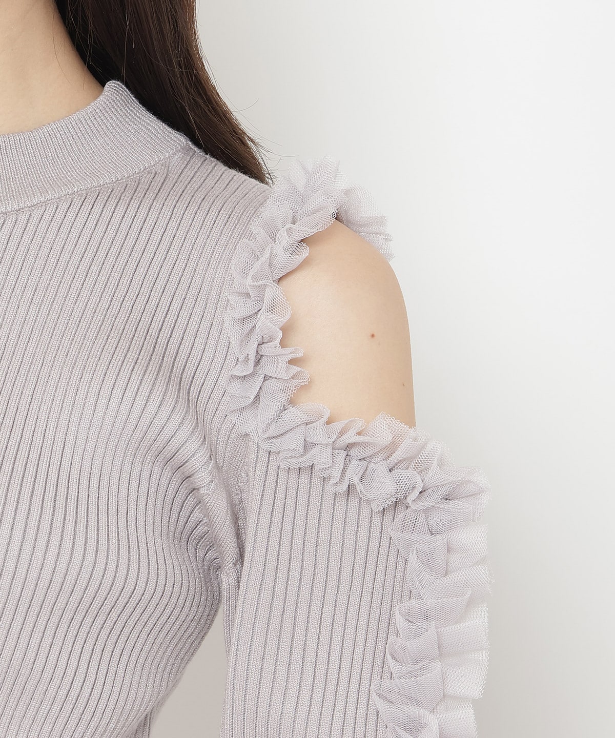 チュールフリルオフショルニットプルオーバー
