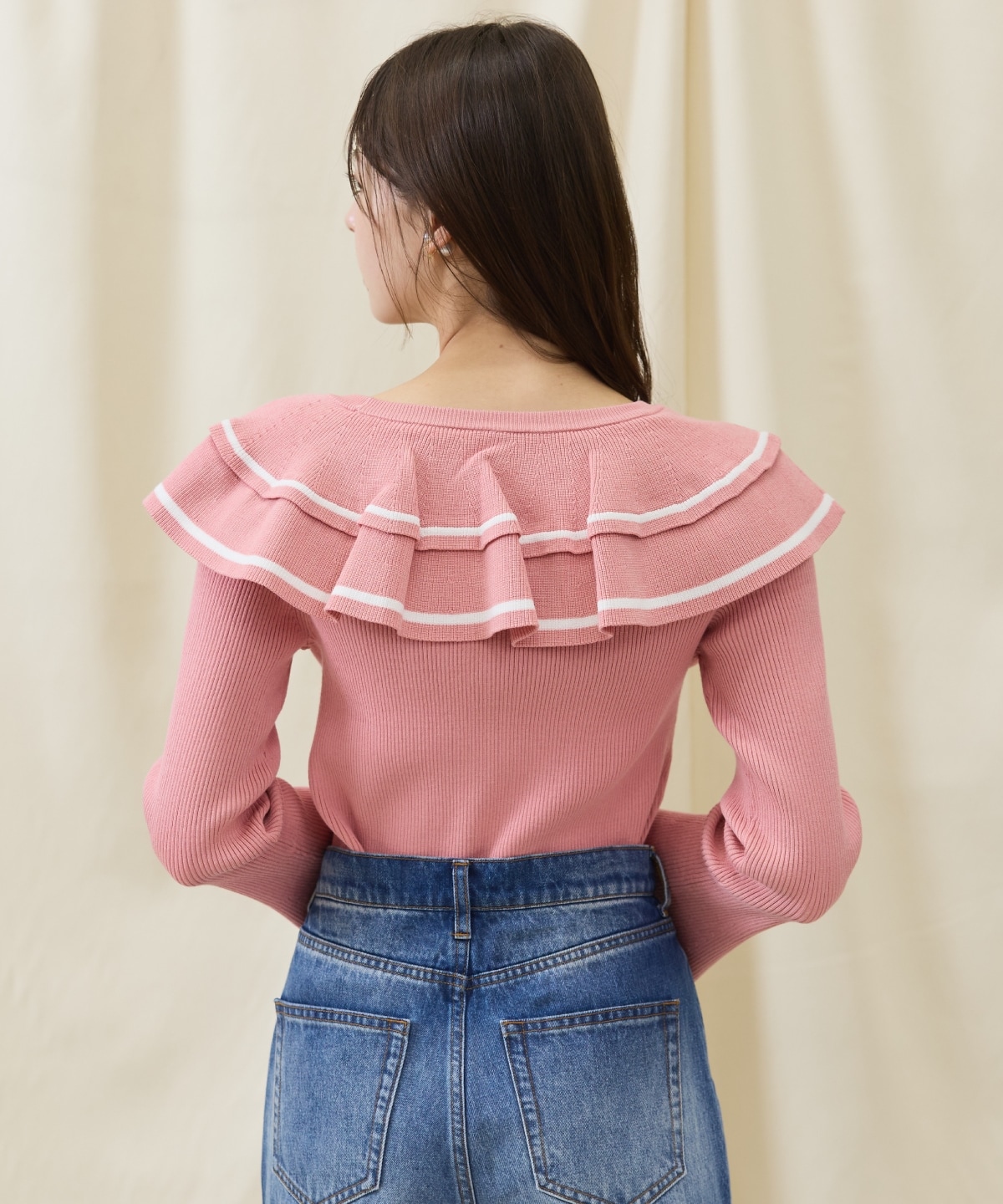 配色ケープフリルニット