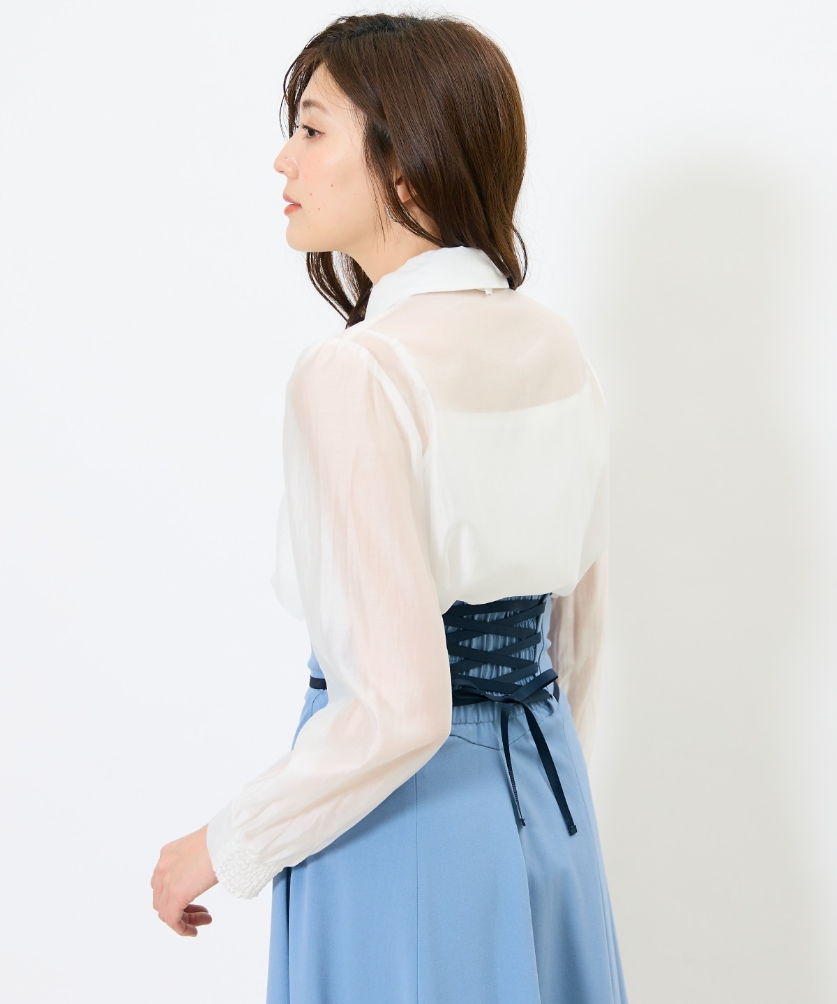 リボンタイ付きオーガンジーシャツ