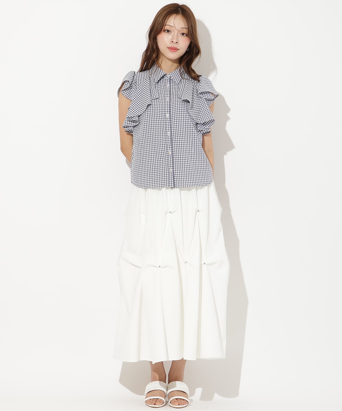 ギンガムサッカーフリルブラウス
