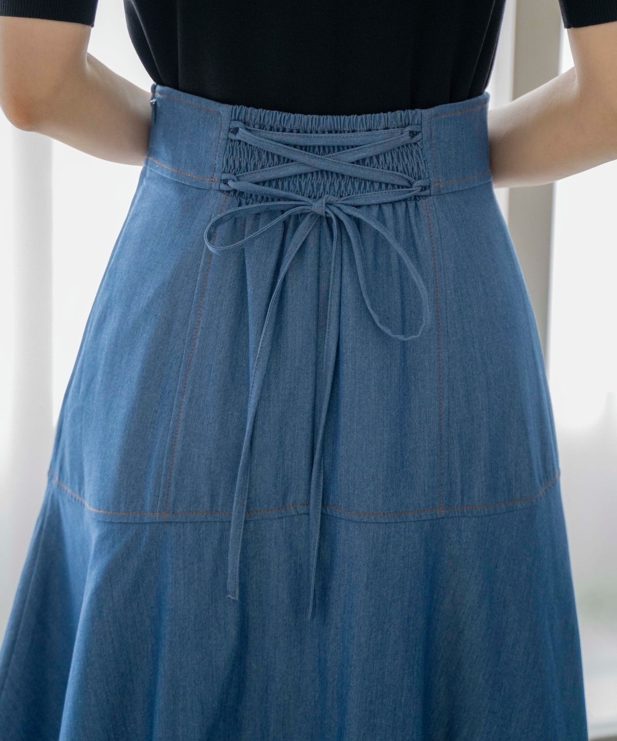 デニムライクレイヤードフリルスカート