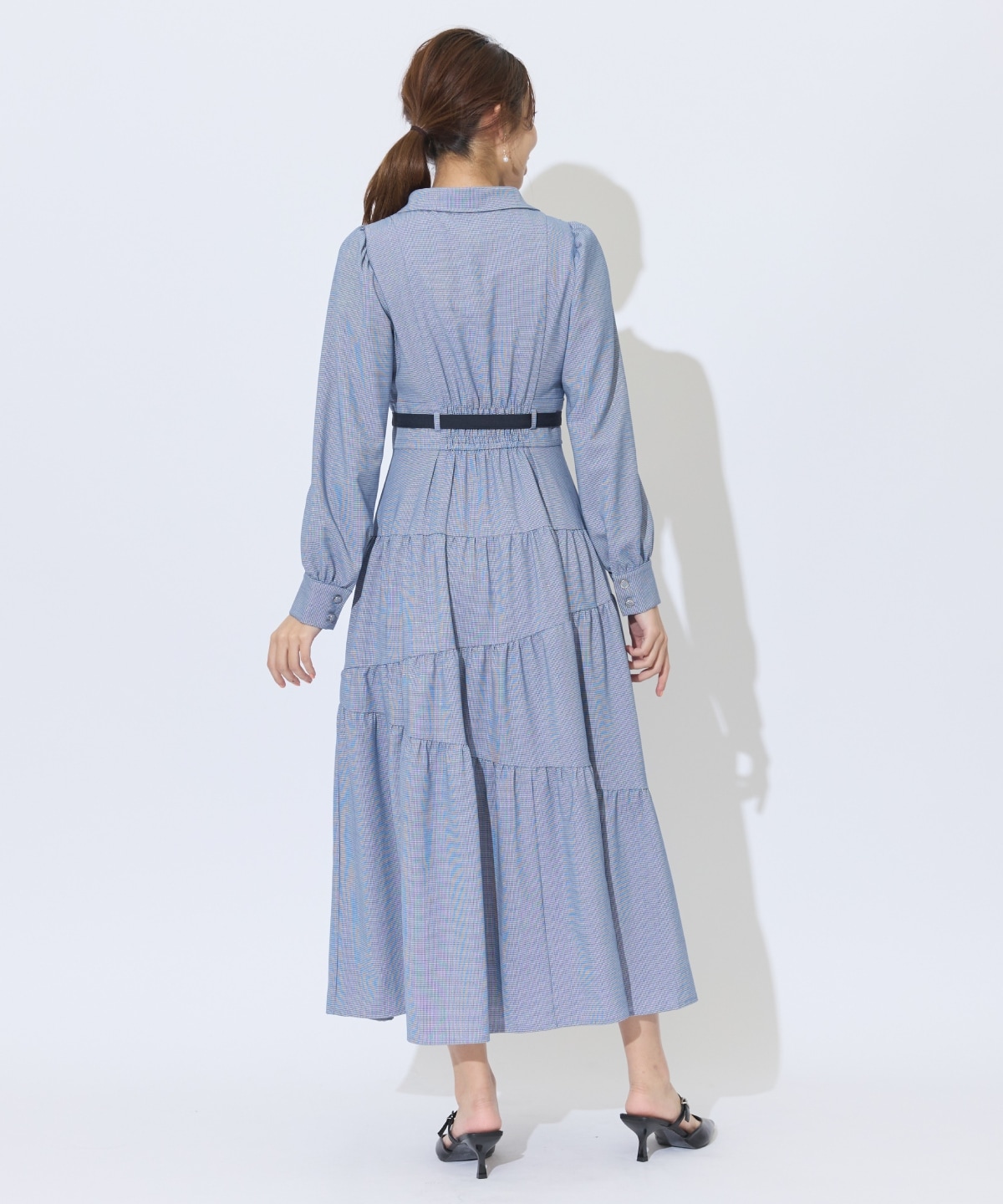 ラメ千鳥ティアードシャツワンピース