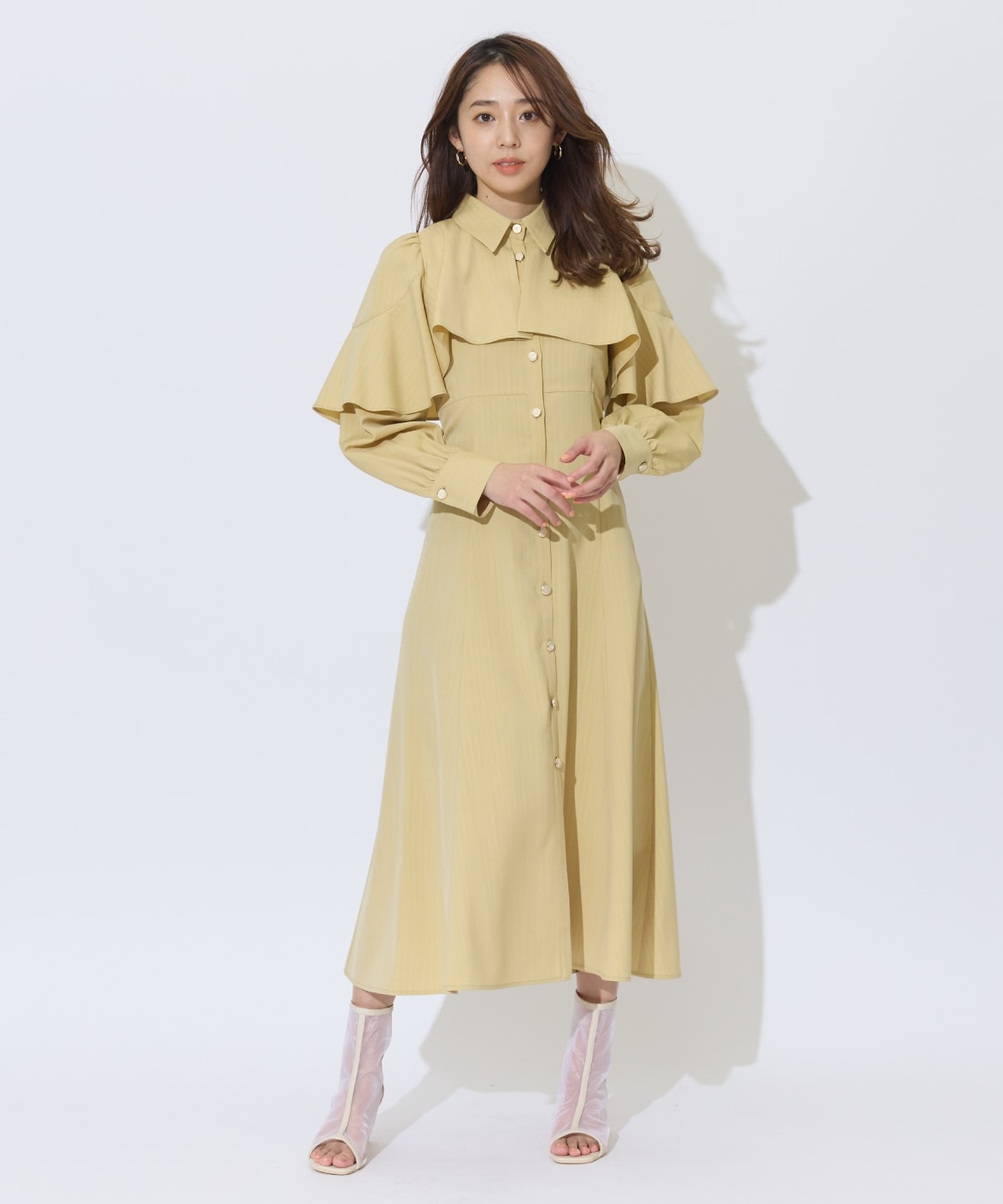 ケープフリルシャツワンピース