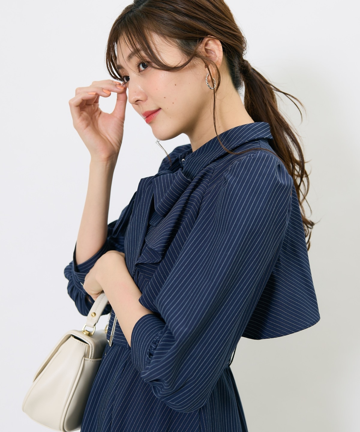 ストライプフリルケープワンピース