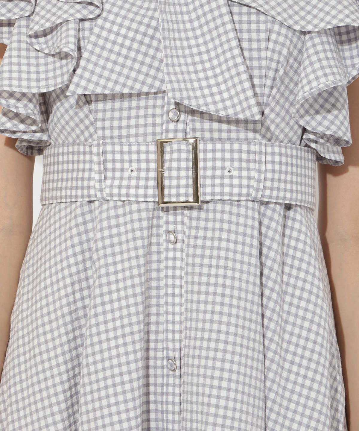 袖フリルチェックシャツワンピース